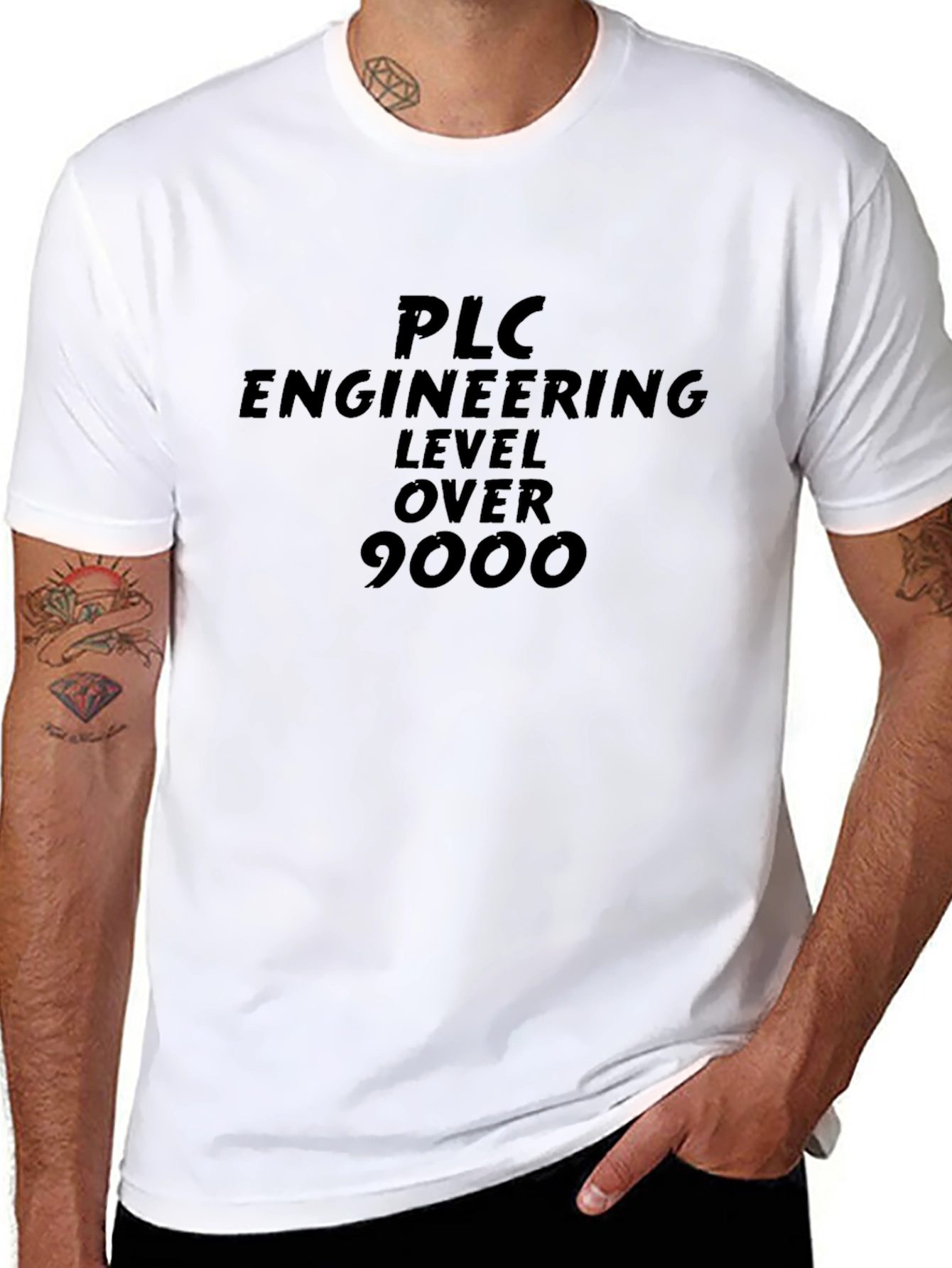Black PLC Engineering Level Over 9000 Black T-Shirt view 8