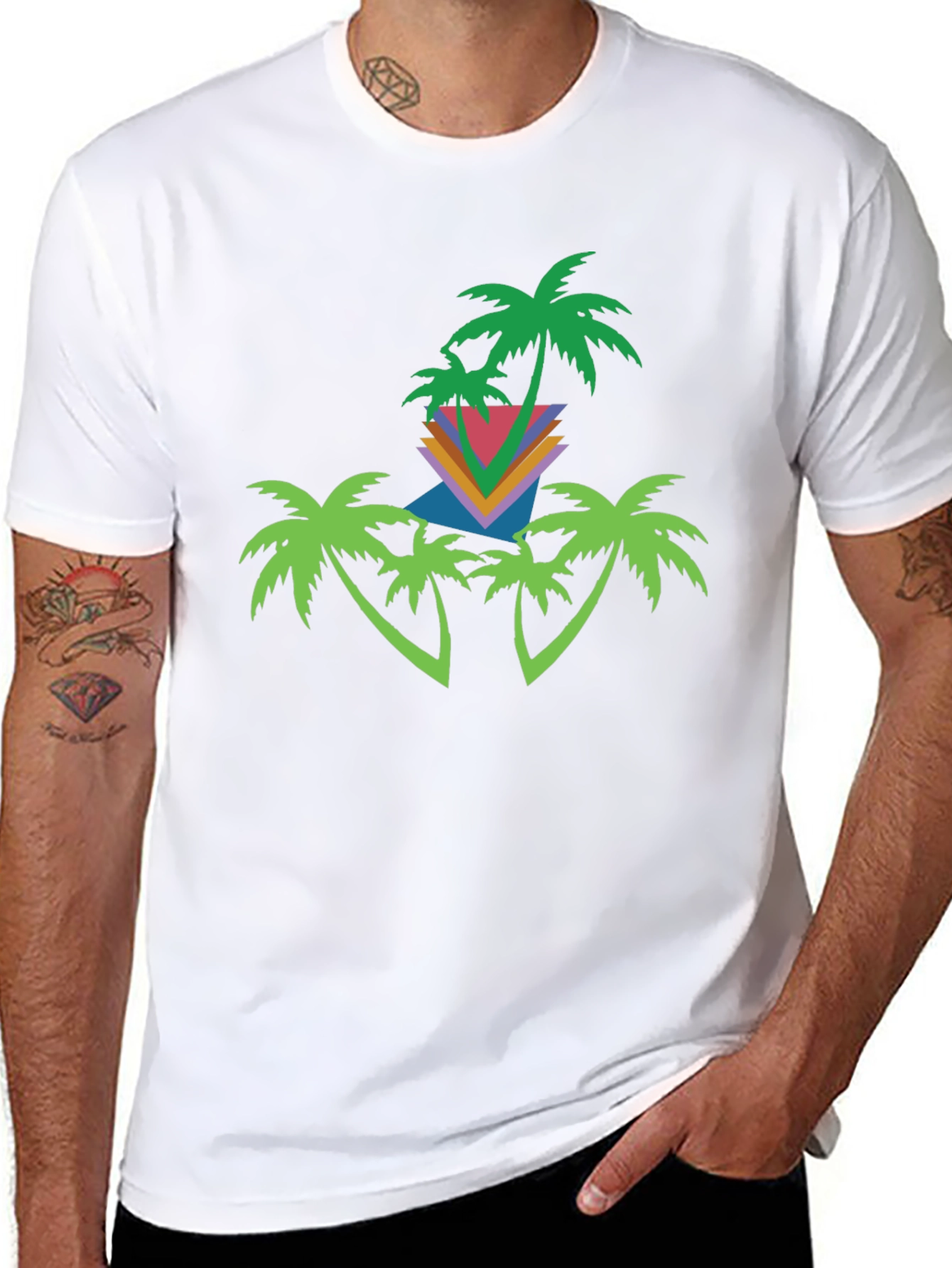 Black Retro Palm Tree Graphic Tee - Black Cotton Blend view 8