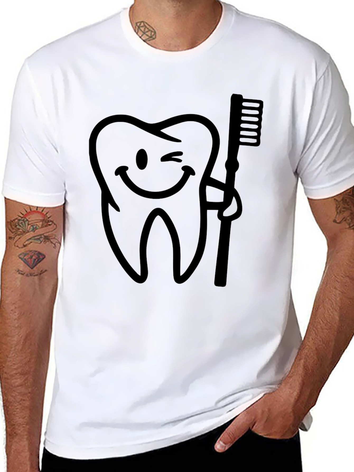 Black Funny Tooth & Brush Graphic Tee - Dental Humor Shirt view 8