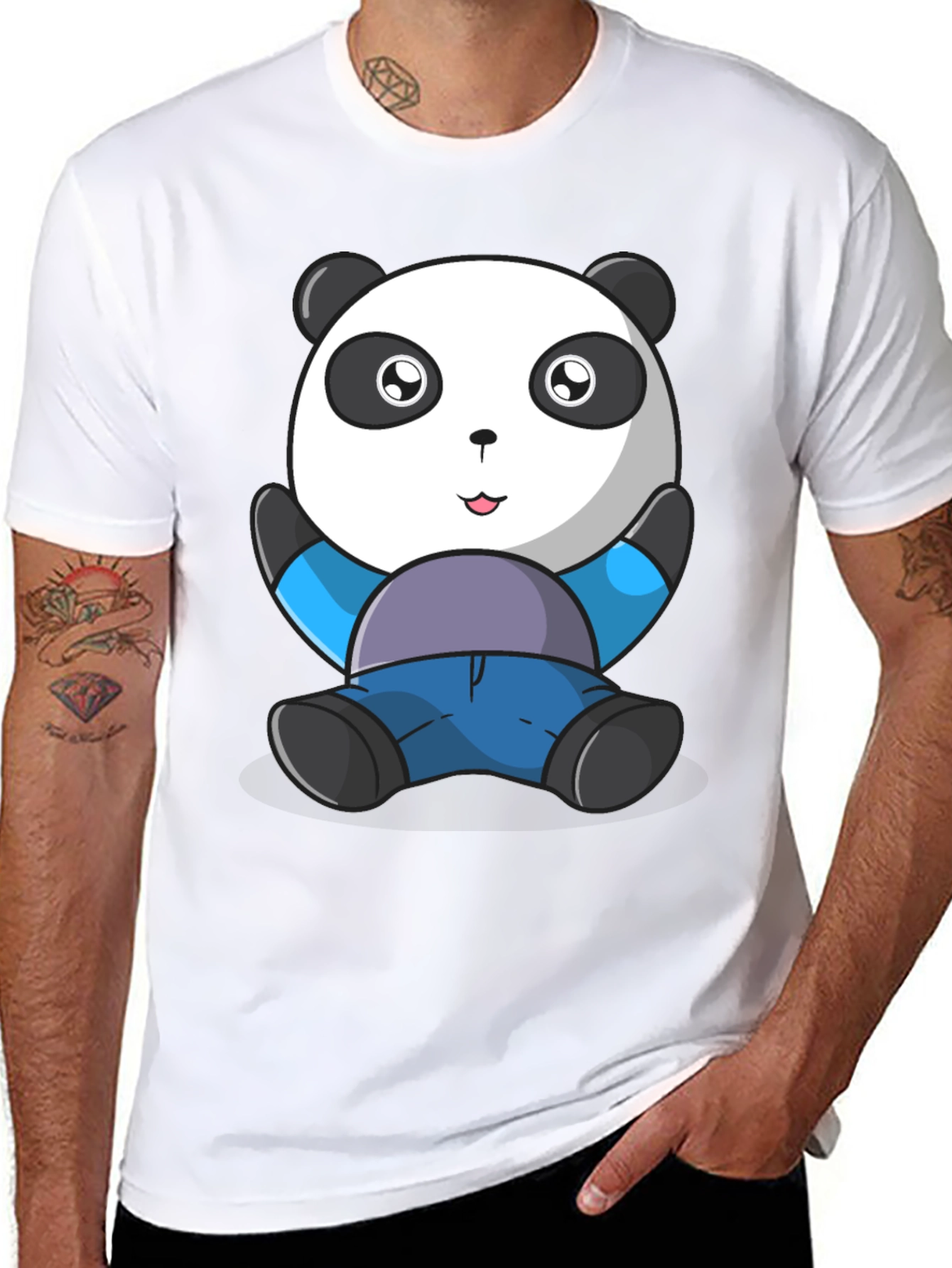 Black Cute Panda Bear Graphic T-Shirt view 8