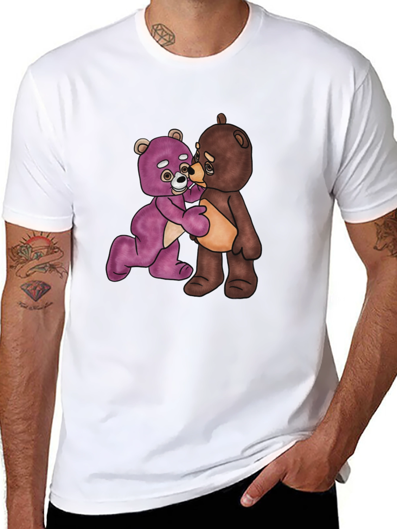 Black Teddy Bears Hug Graphic Black T-Shirt view 8