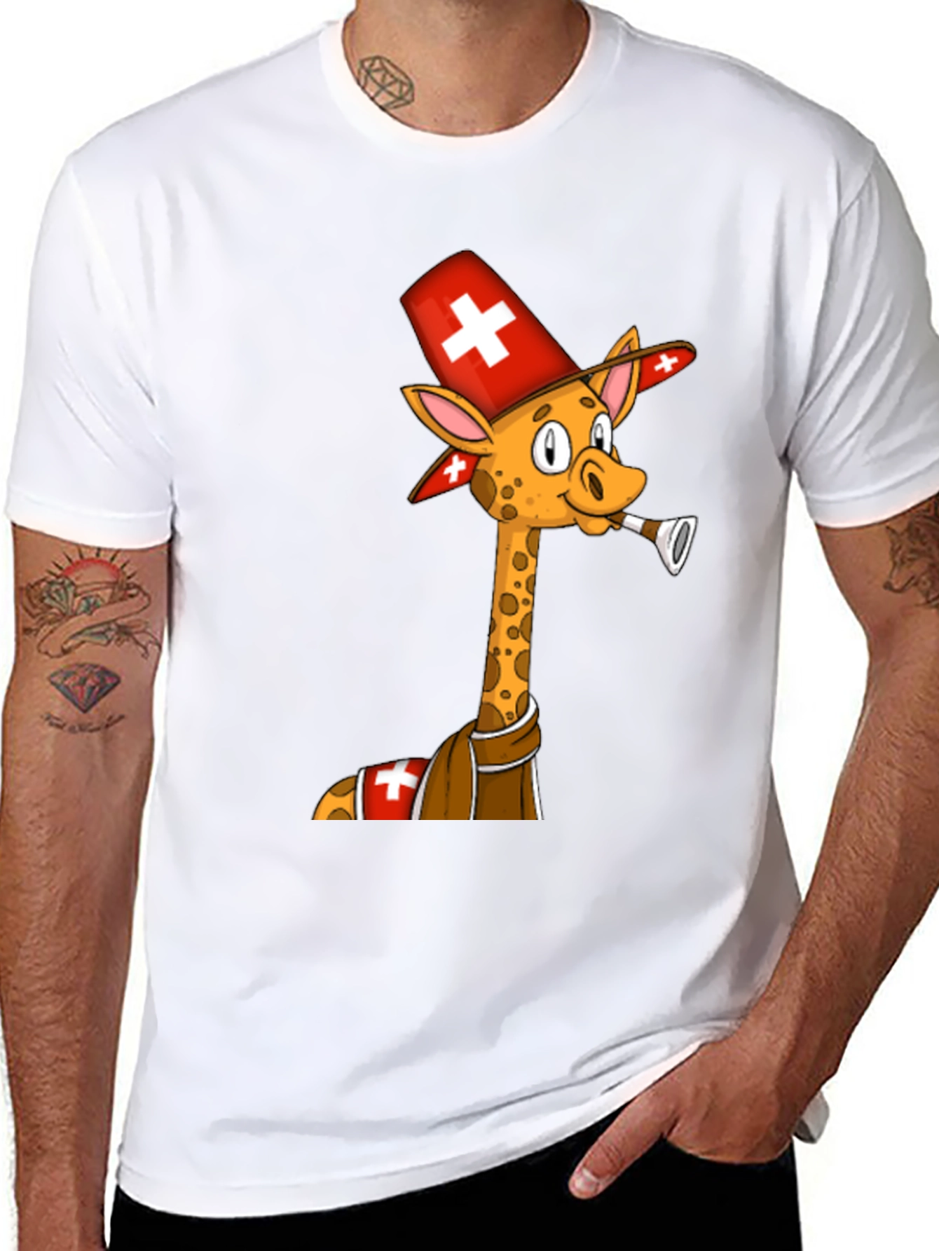 Black Swiss Giraffe T-Shirt - Unique Cartoon Design view 8