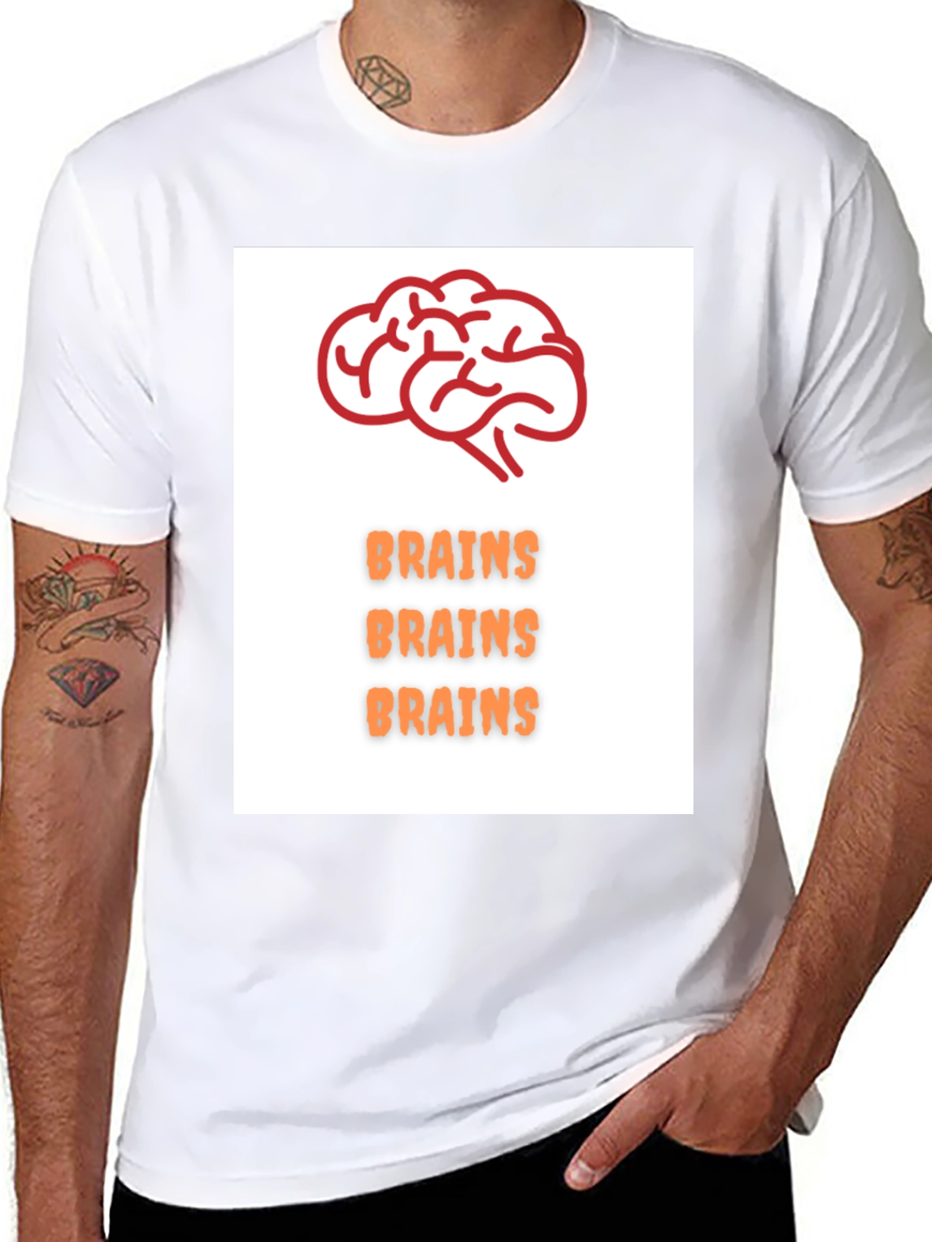 Black Brains T-Shirt - Black Crew Neck Tee view 8