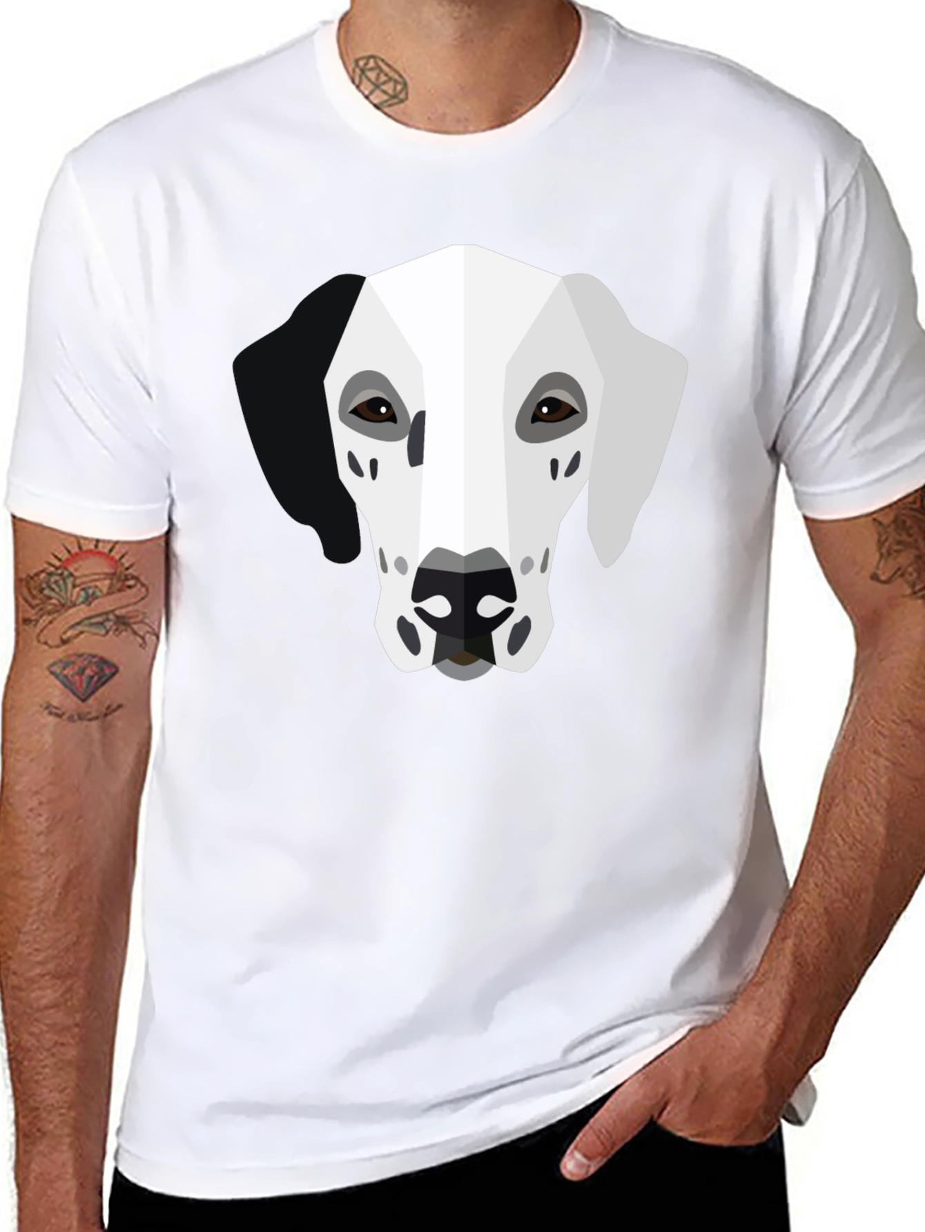 Black Geometric Dalmatian Graphic Tee - Unisex Black T-Shirt view 8