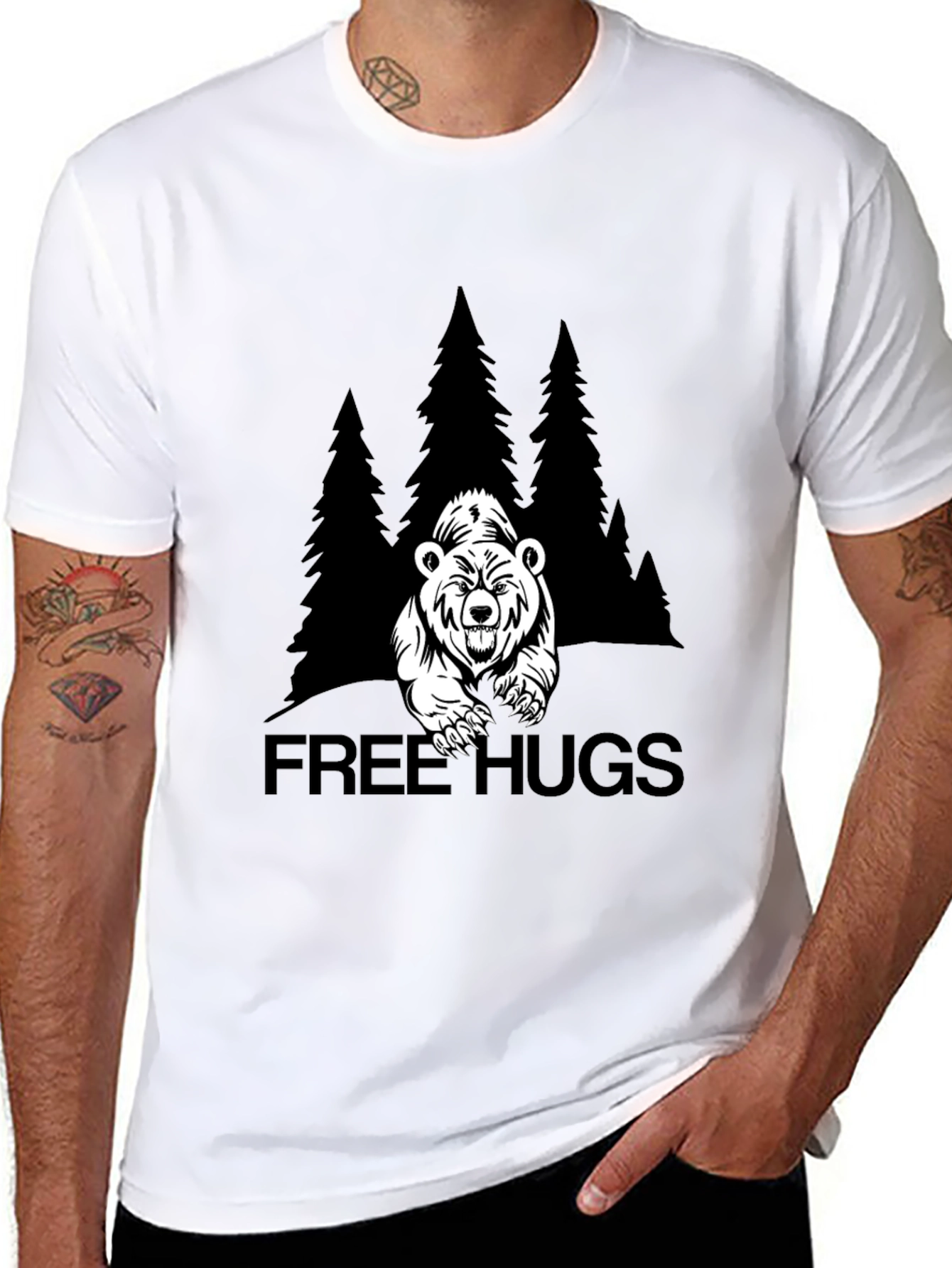 Black Free Hugs Bear Graphic T-Shirt - Black view 8