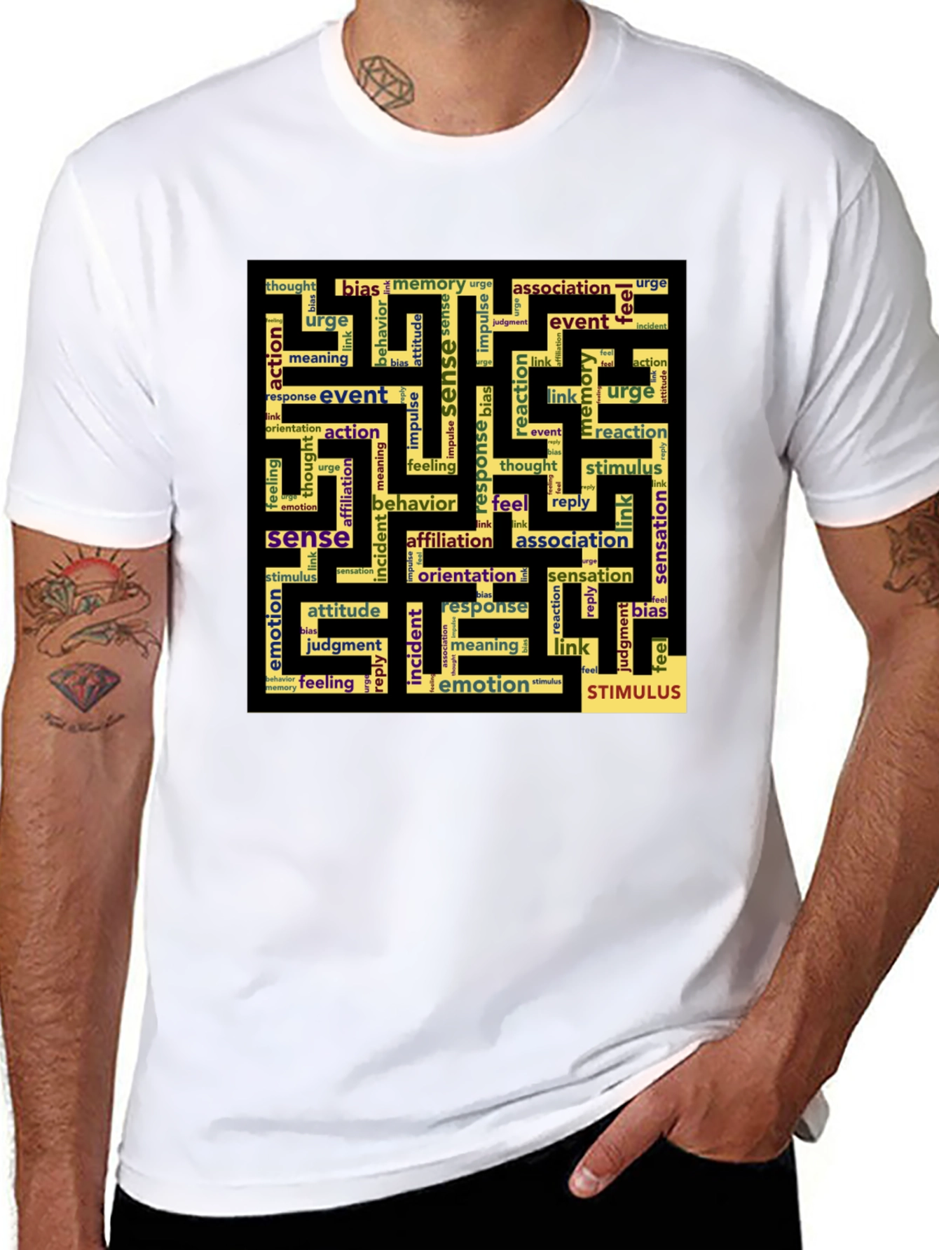 Sense Maze Black T-Shirt - Word Art Design - 8
