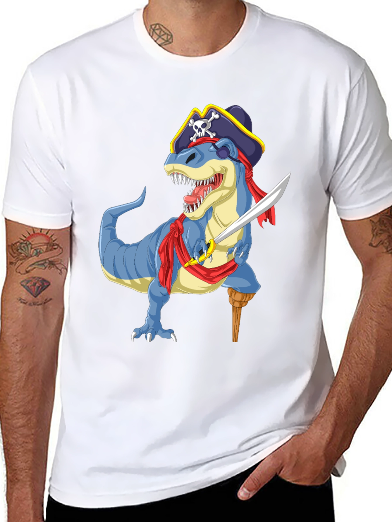 Black Pirate Dinosaur Graphic T-Shirt - Fun Novelty Tee view 8