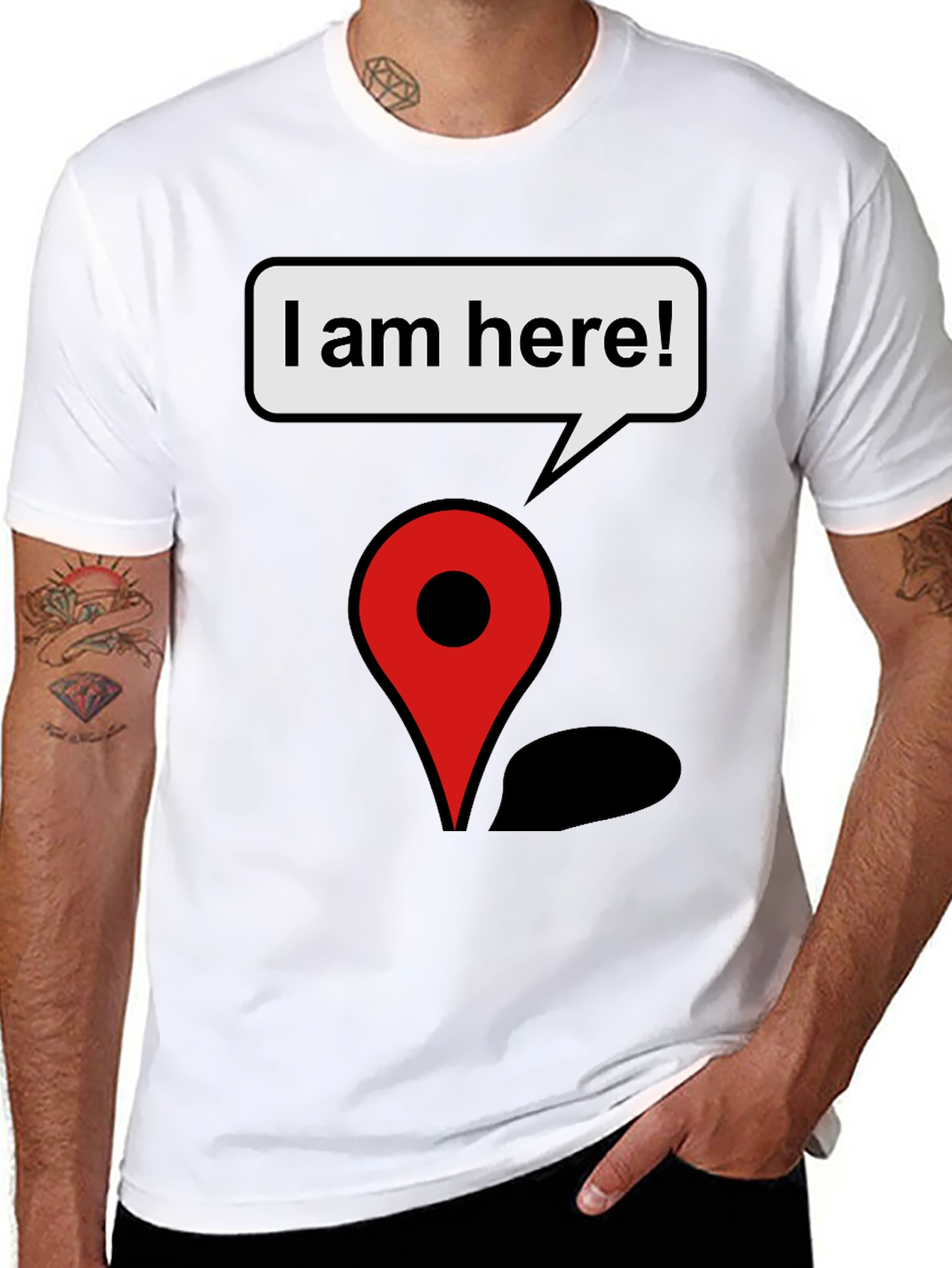 Black I am Here! Graphic Print T-Shirt view 8