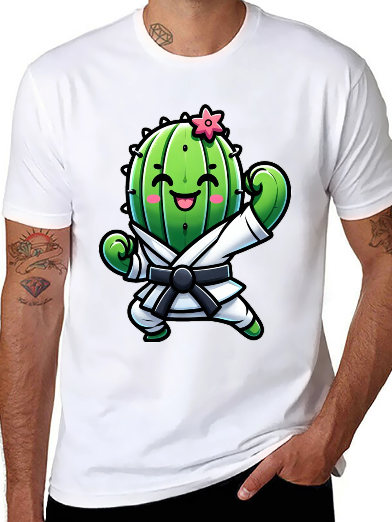 Black Karate Cactus T-Shirt - Funny Martial Arts Tee view 8