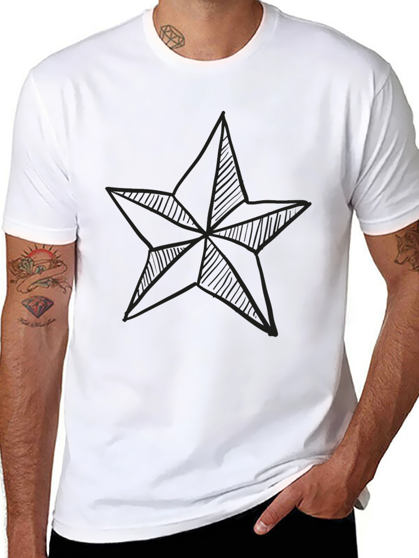Black Men's Black Star Graphic Tee - Casual Comfort view 8
