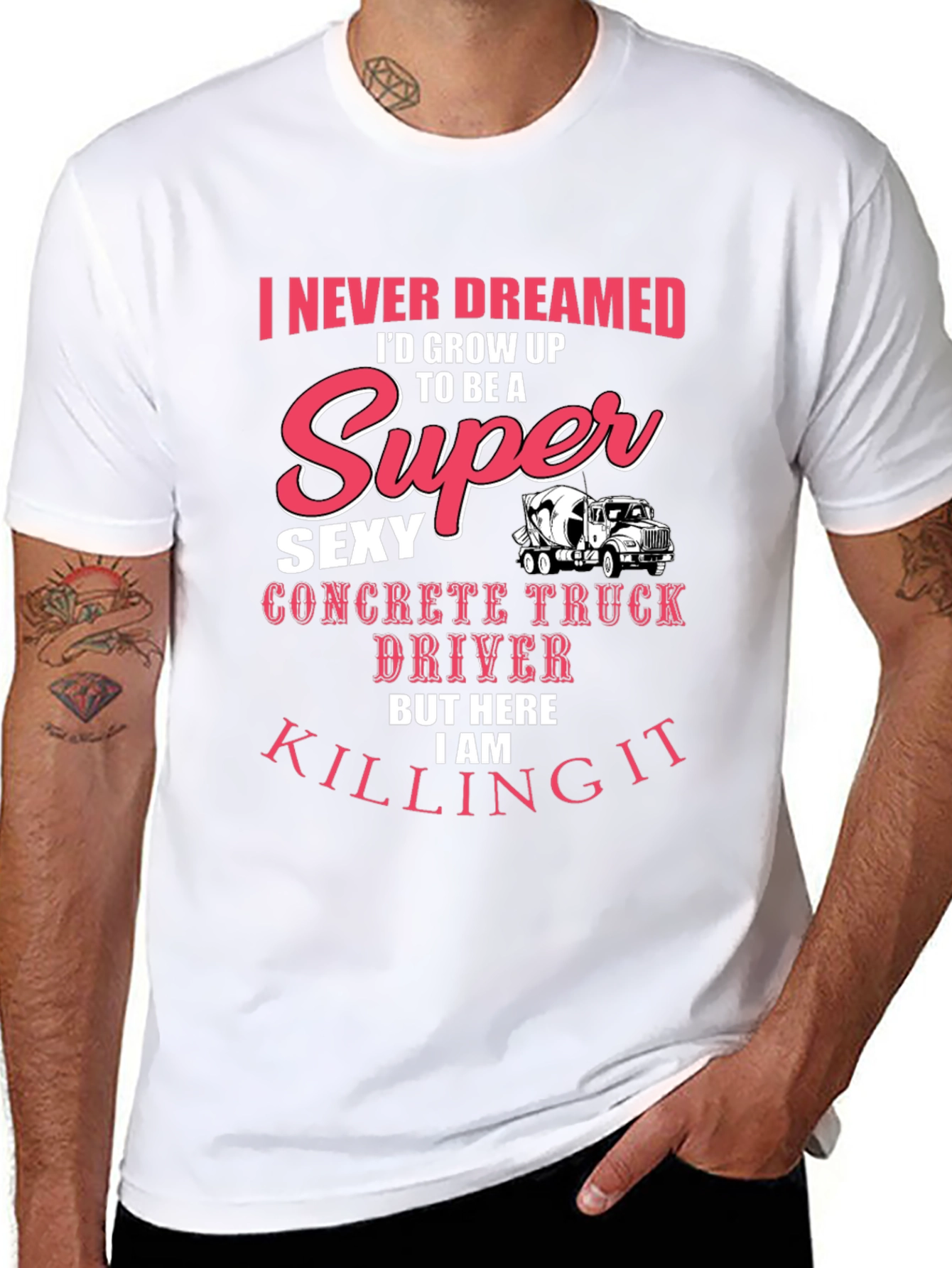 Black Super Sexy Concrete Truck Driver T-Shirt view 8