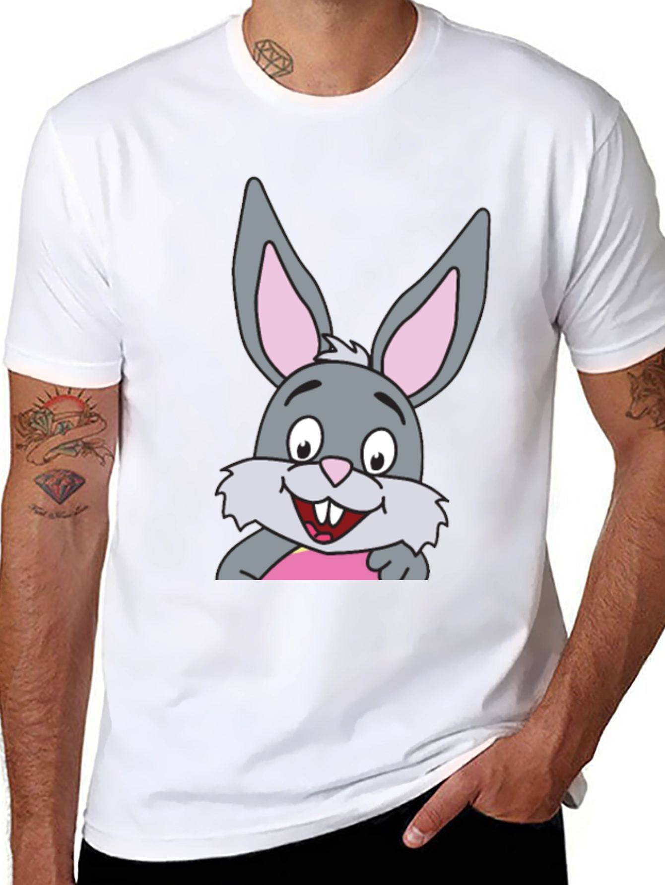 Black Cartoon Rabbit Graphic Print Black T-Shirt view 8