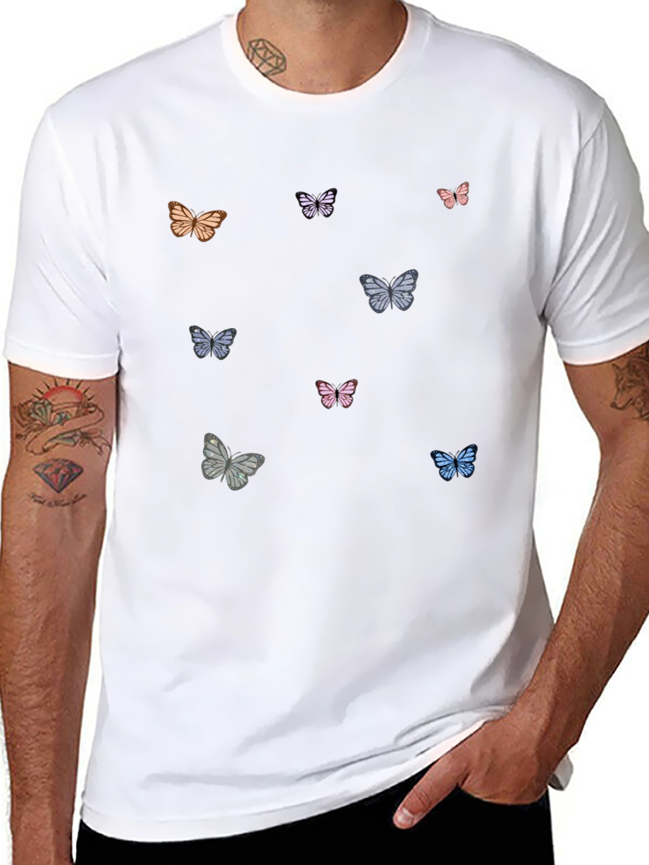 Butterfly Print Black T-Shirt - 8