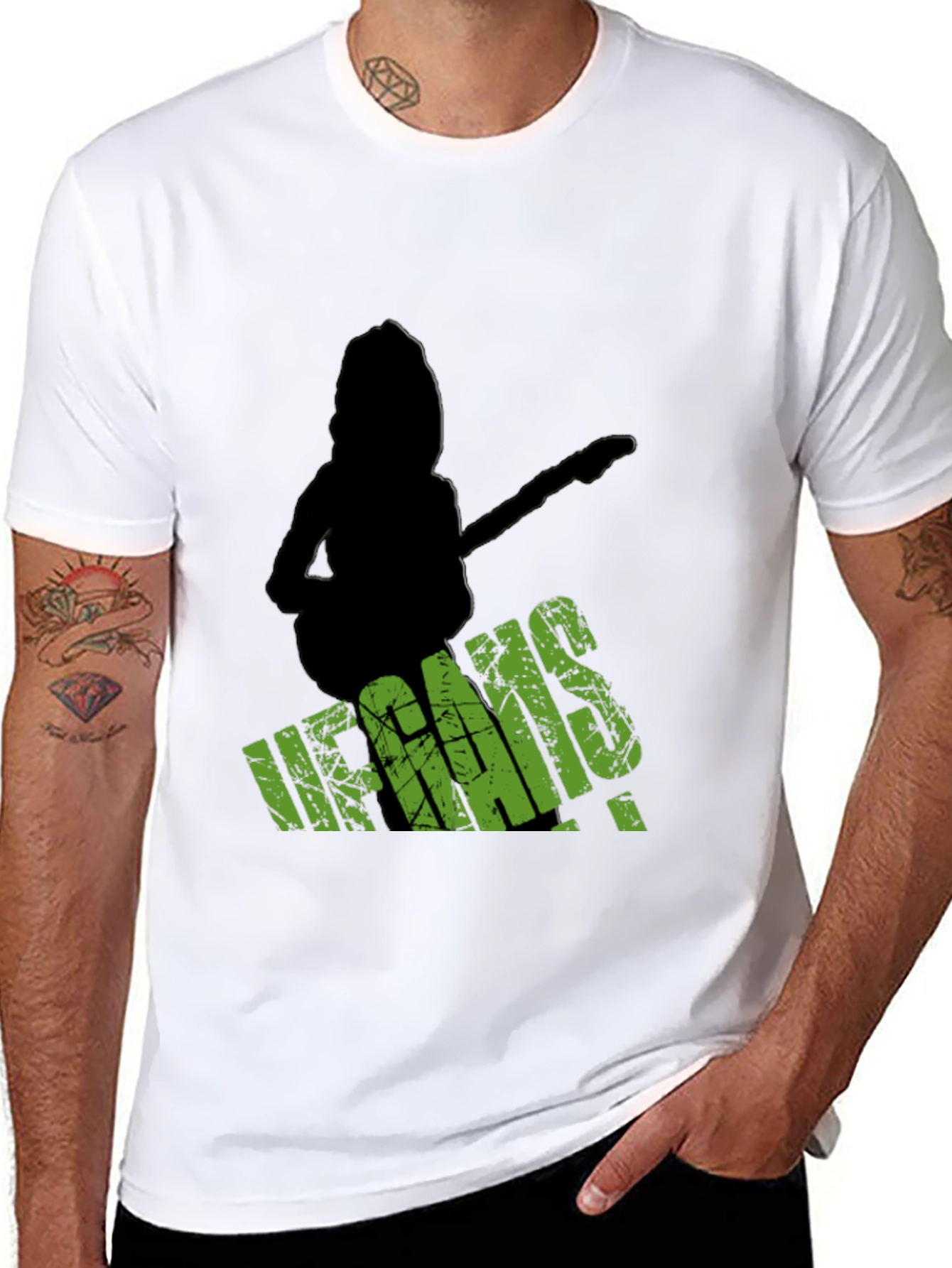 Black Vegans Guitar T-Shirt - Black Crew Neck Tee view 8