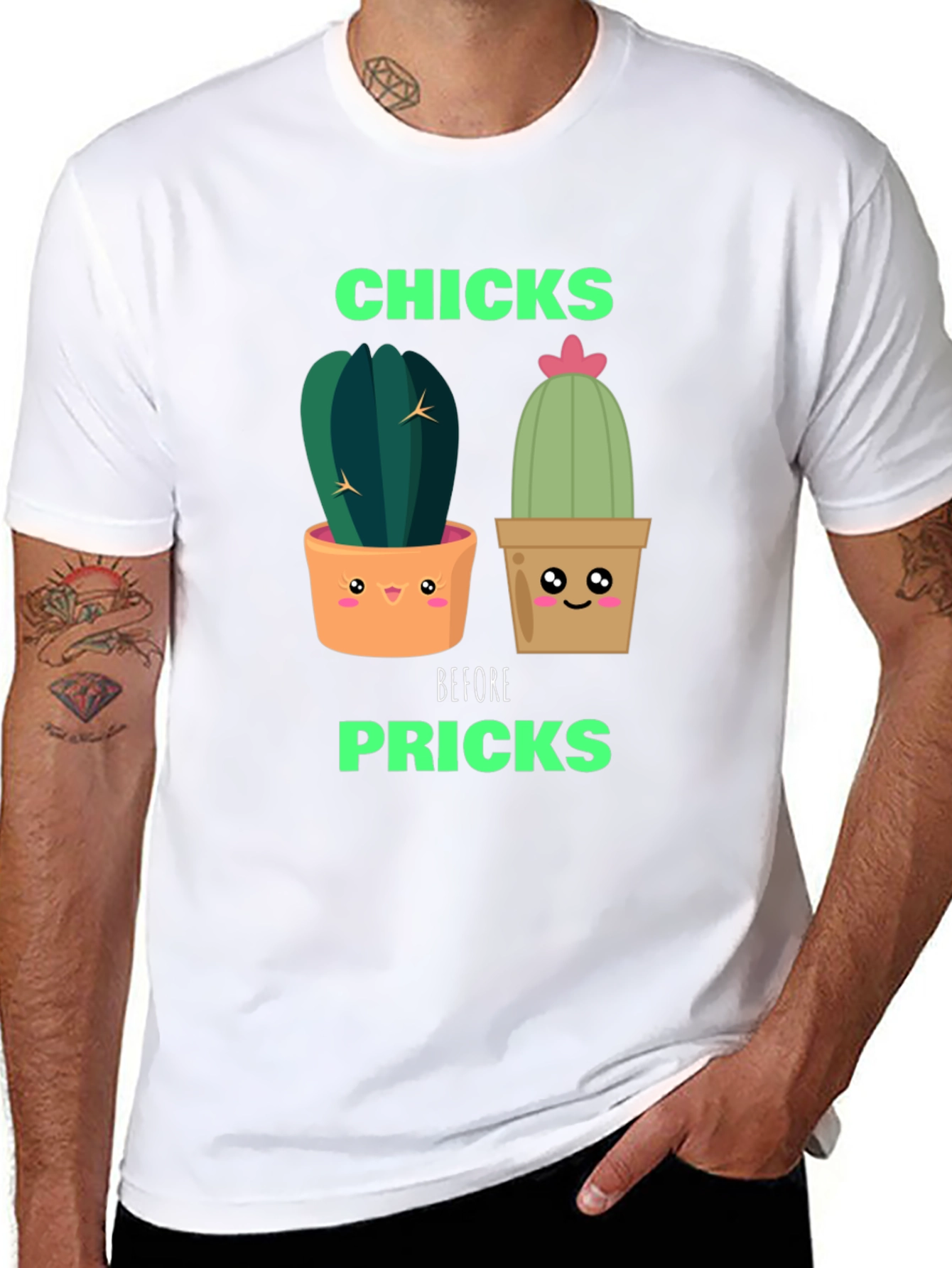 Black Funny Cactus Graphic T-Shirt - Chicks Before Pricks view 8