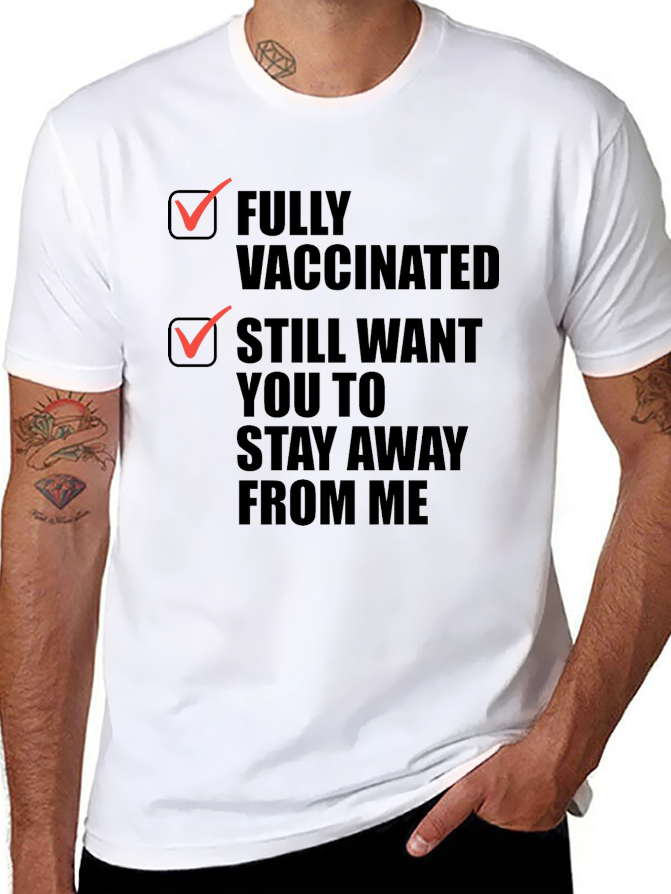 Black Fully Vaccinated, Stay Away Funny Graphic Tee view 8