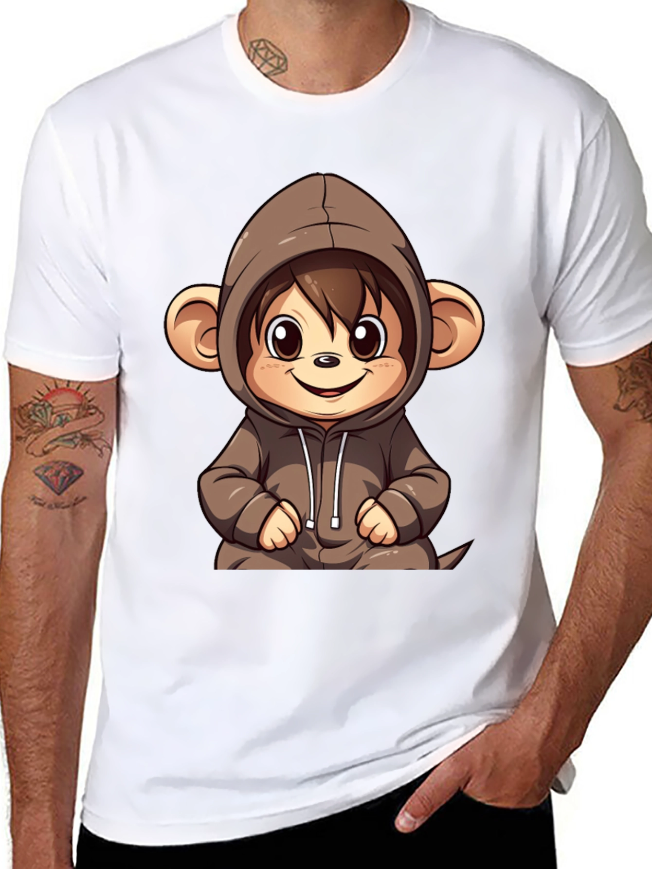 Black Cute Monkey Hoodie Graphic Tee view 8