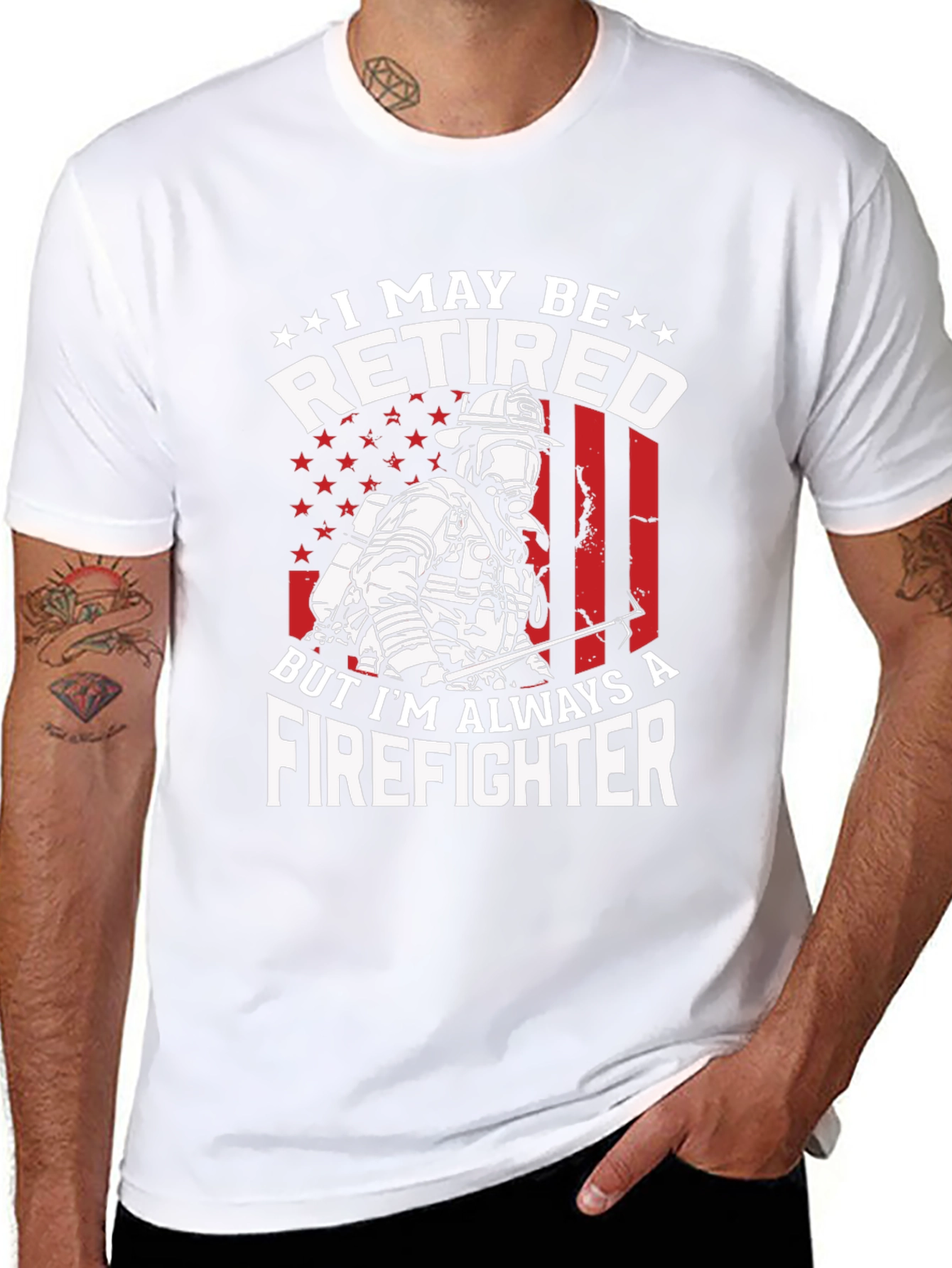 Black Retired Firefighter Graphic T-Shirt view 8