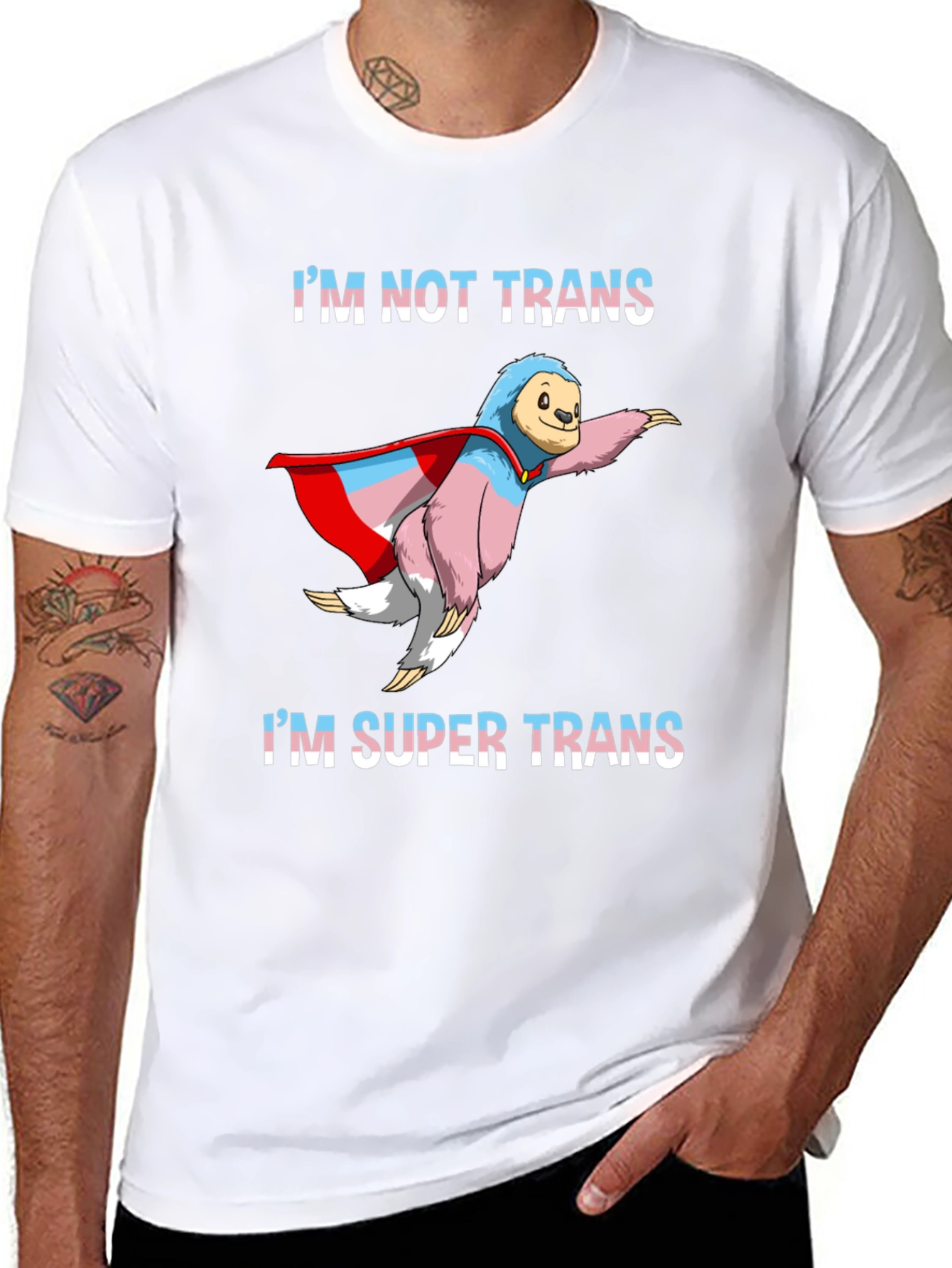 Black Super Trans Sloth T-Shirt - LGBTQ+ Pride view 8