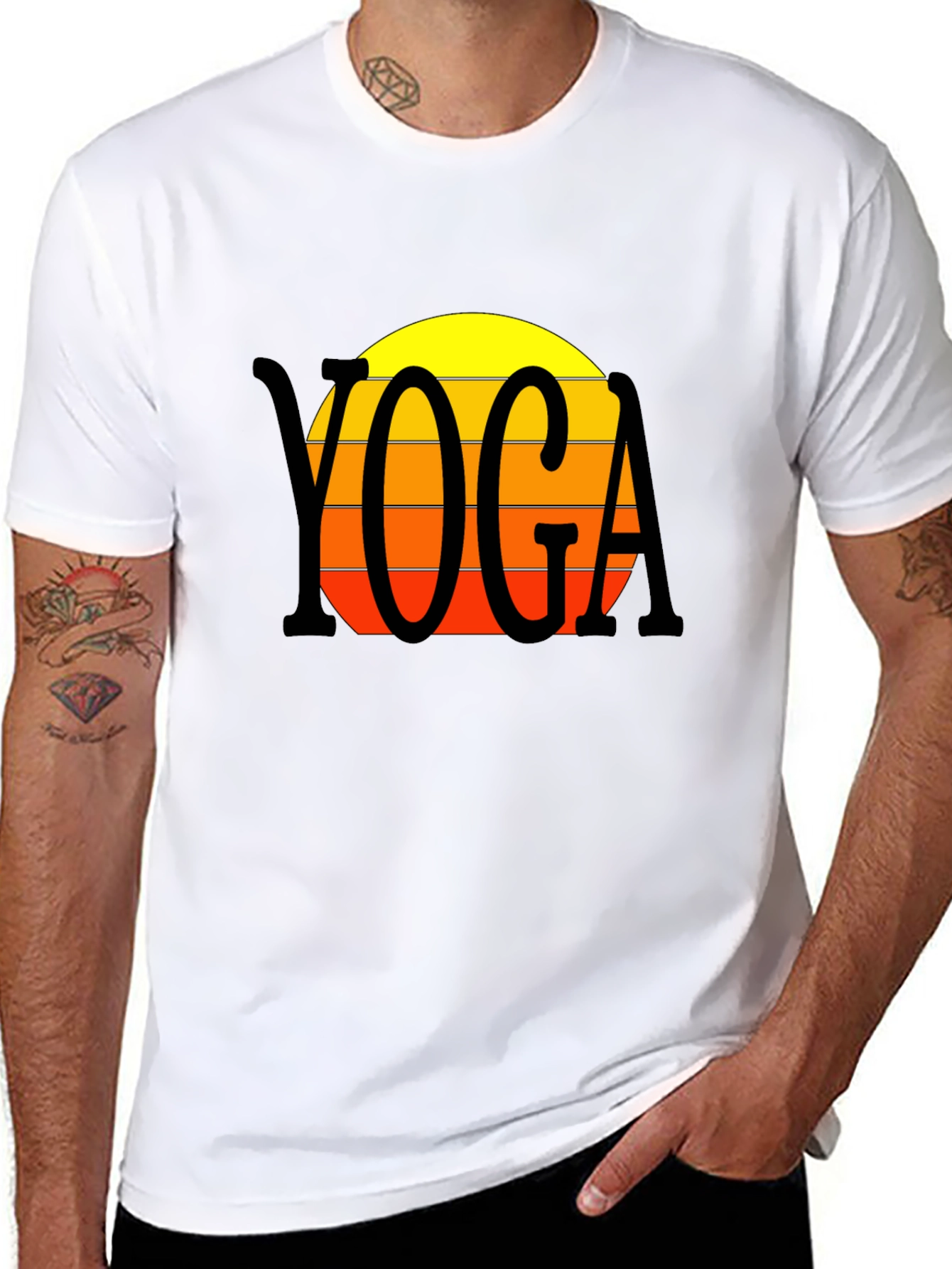 Black Yoga Sunset T-Shirt - Retro Style view 8