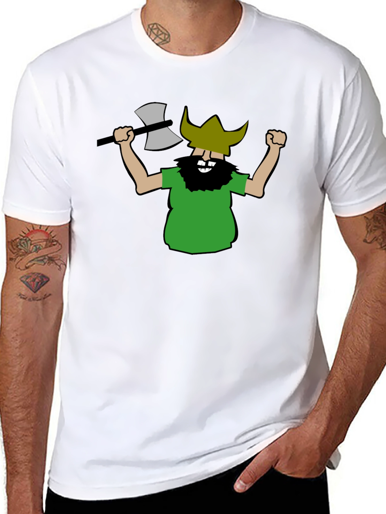 Black Viking Cartoon Graphic Black T-Shirt view 8