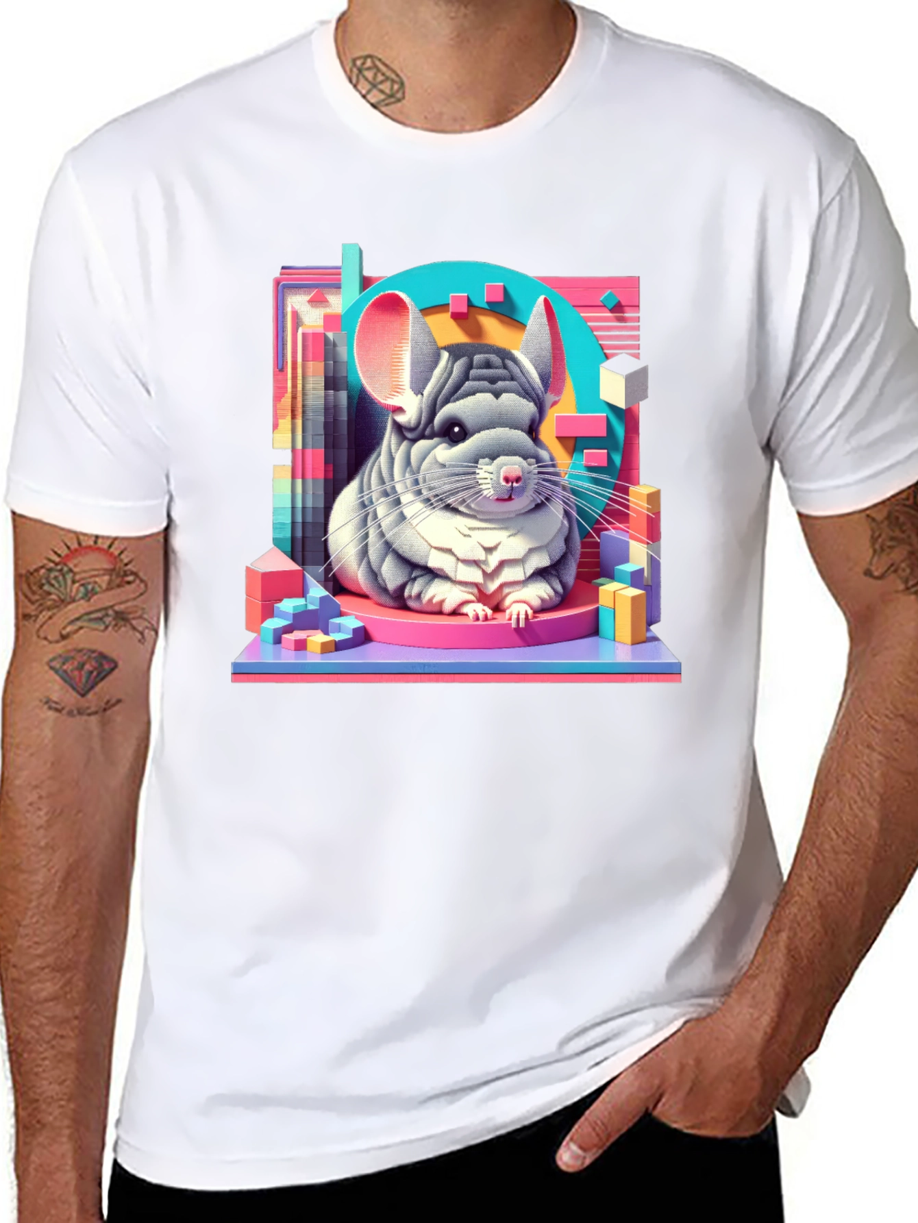 Black Chinchilla Graphic Tee - Unique Animal Art T-Shirt view 8
