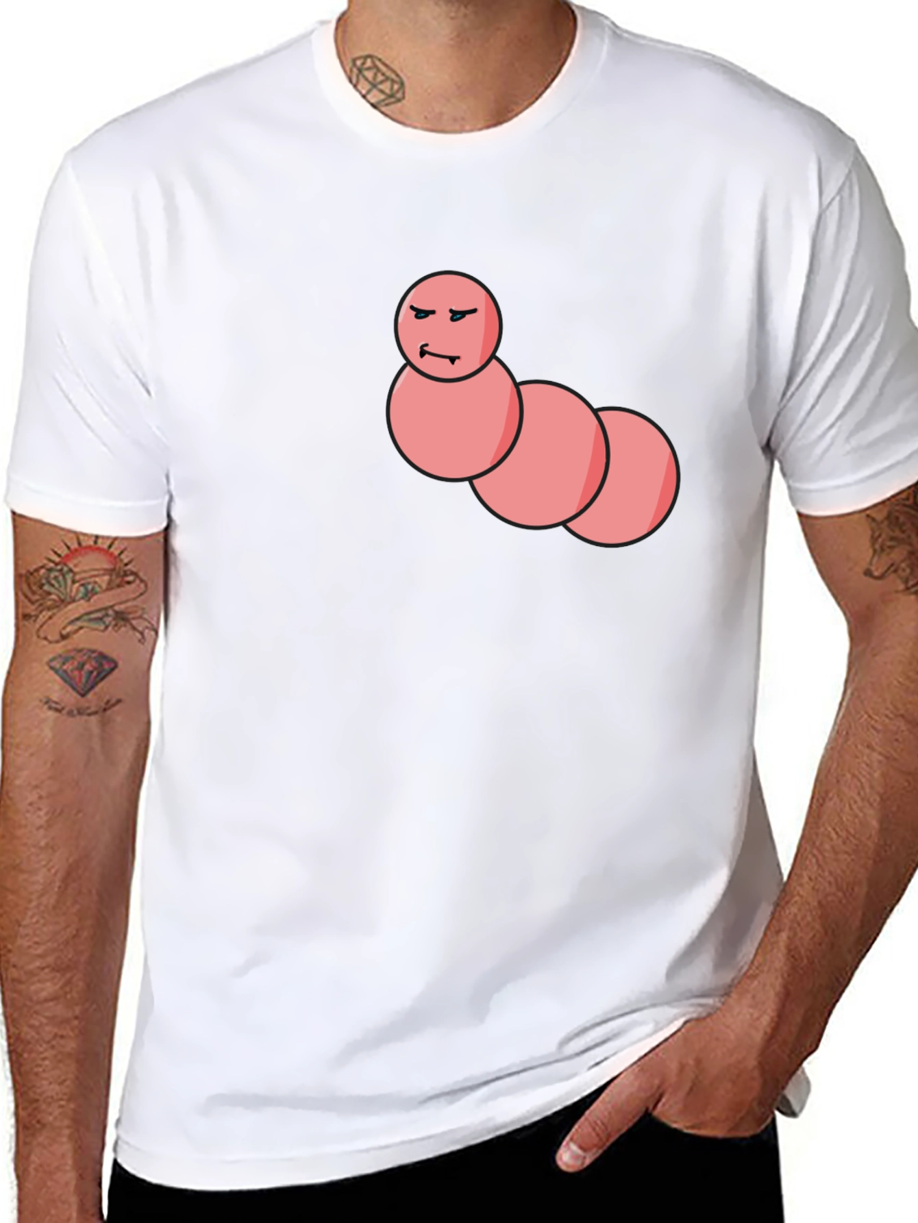 Black Men's Black T-Shirt with Funny Worm Graphic view 8