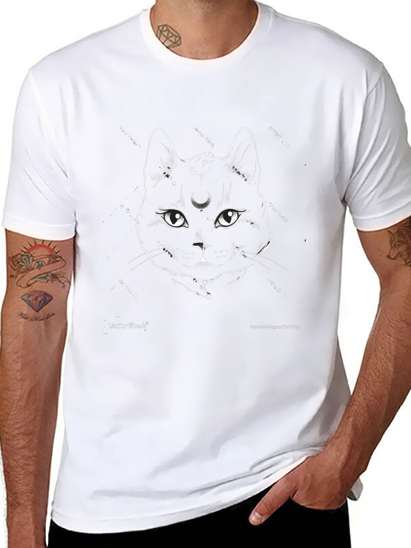 Black Mystic Cat Graphic Tee - Black Cotton Shirt view 8