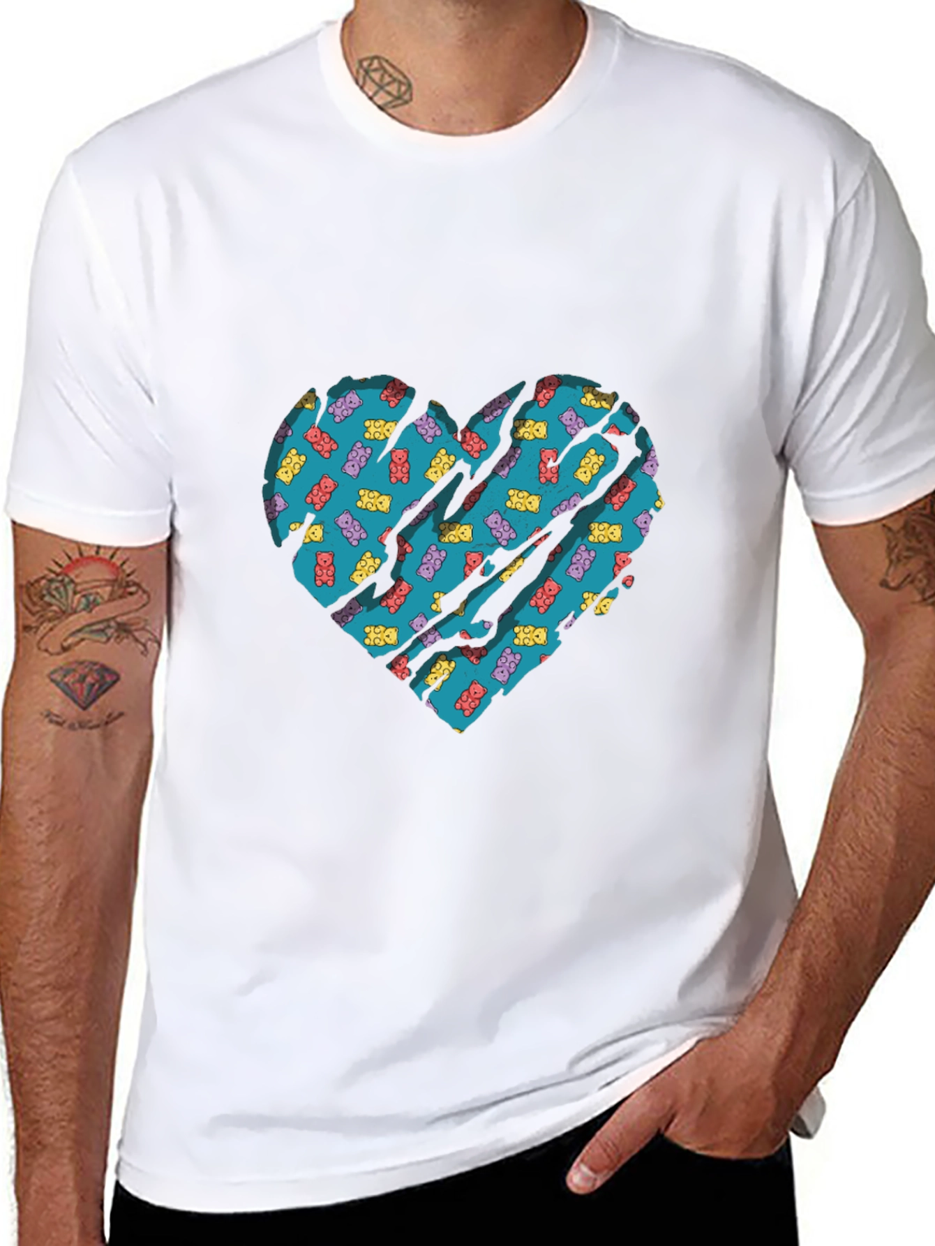 Heart Bear Graphic Tee - Stylish Men's Black T-Shirt - 8