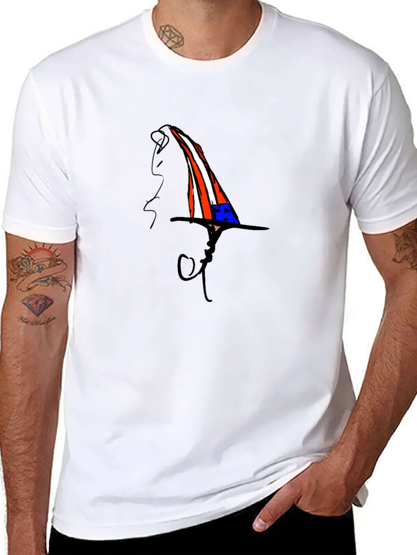 Black Whimsical Patriotic Hat Graphic Black T-Shirt view 8