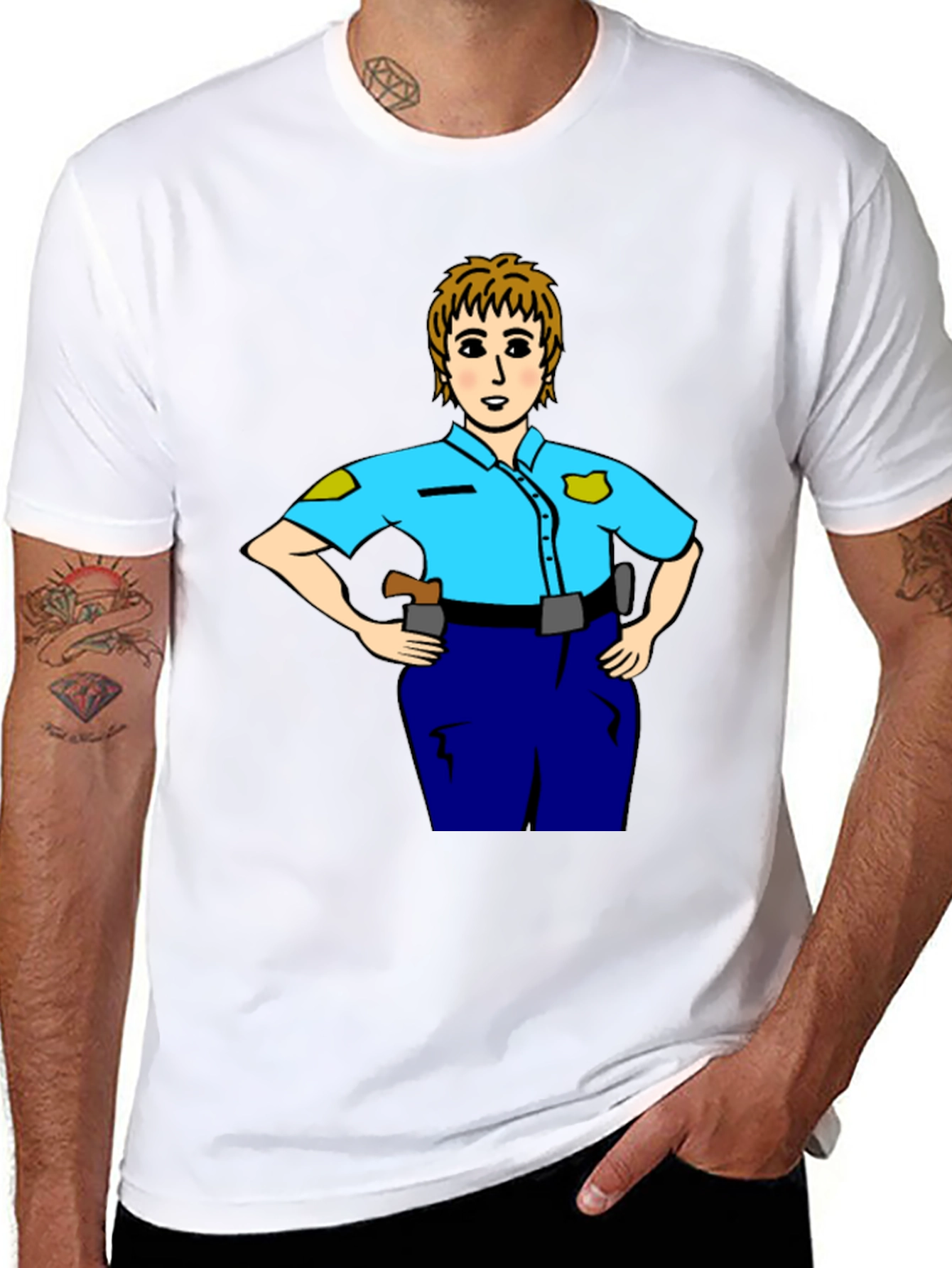 Black Police Woman Cartoon T-Shirt | Graphic Tee view 8