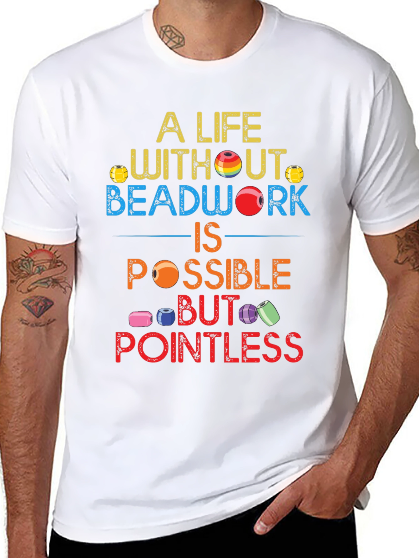 Black Beadwork T-Shirt: A Life Without Beadwork Is Pointless view 8