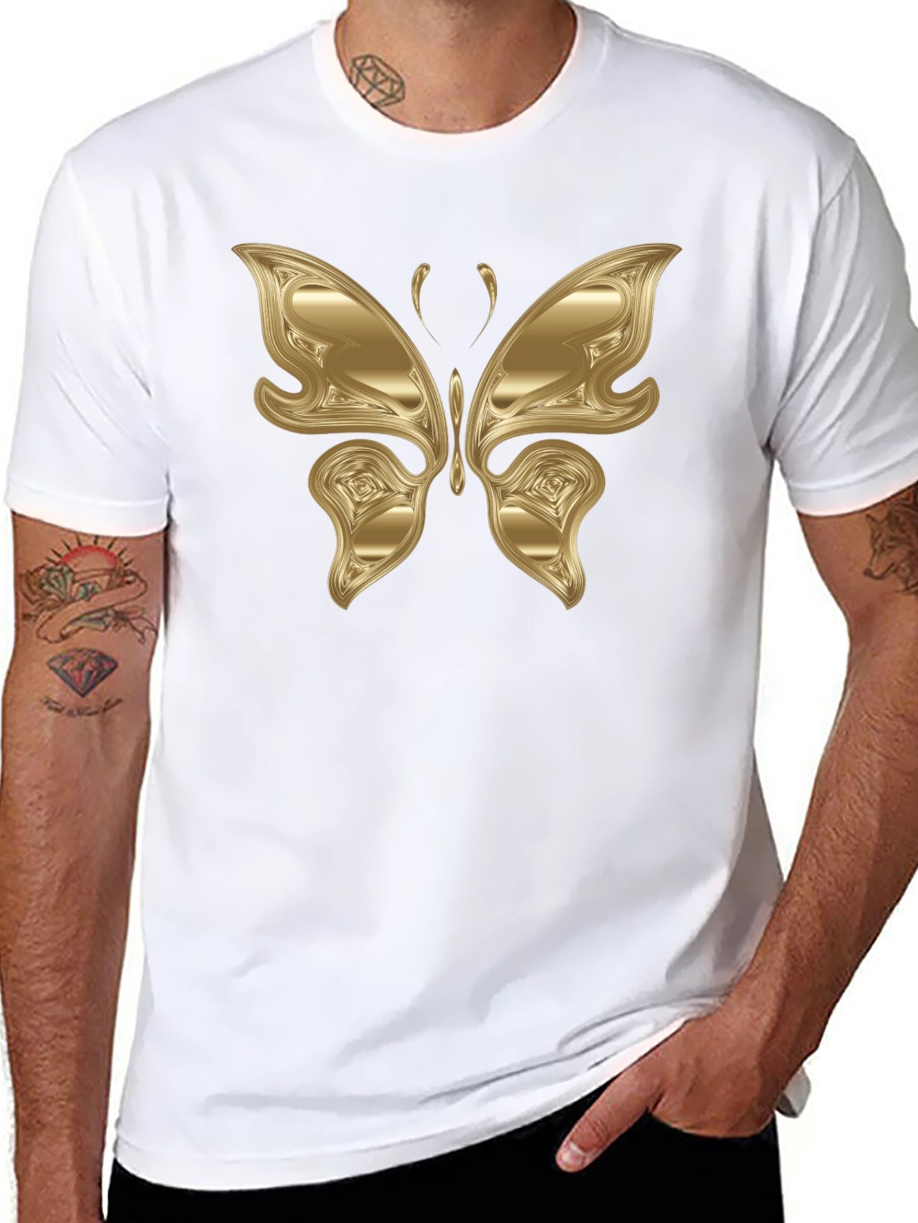 Black Golden Butterfly Graphic Black T-Shirt view 8