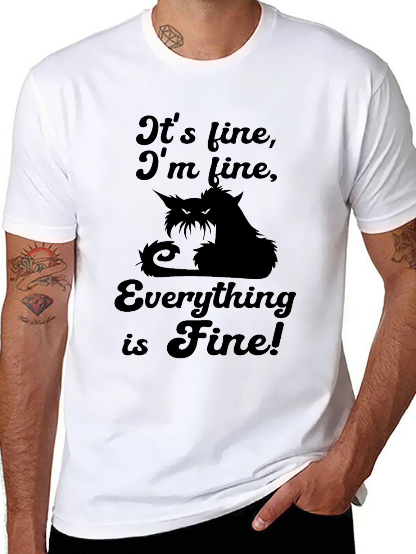 Black It's Fine Cat Graphic Tee view 8