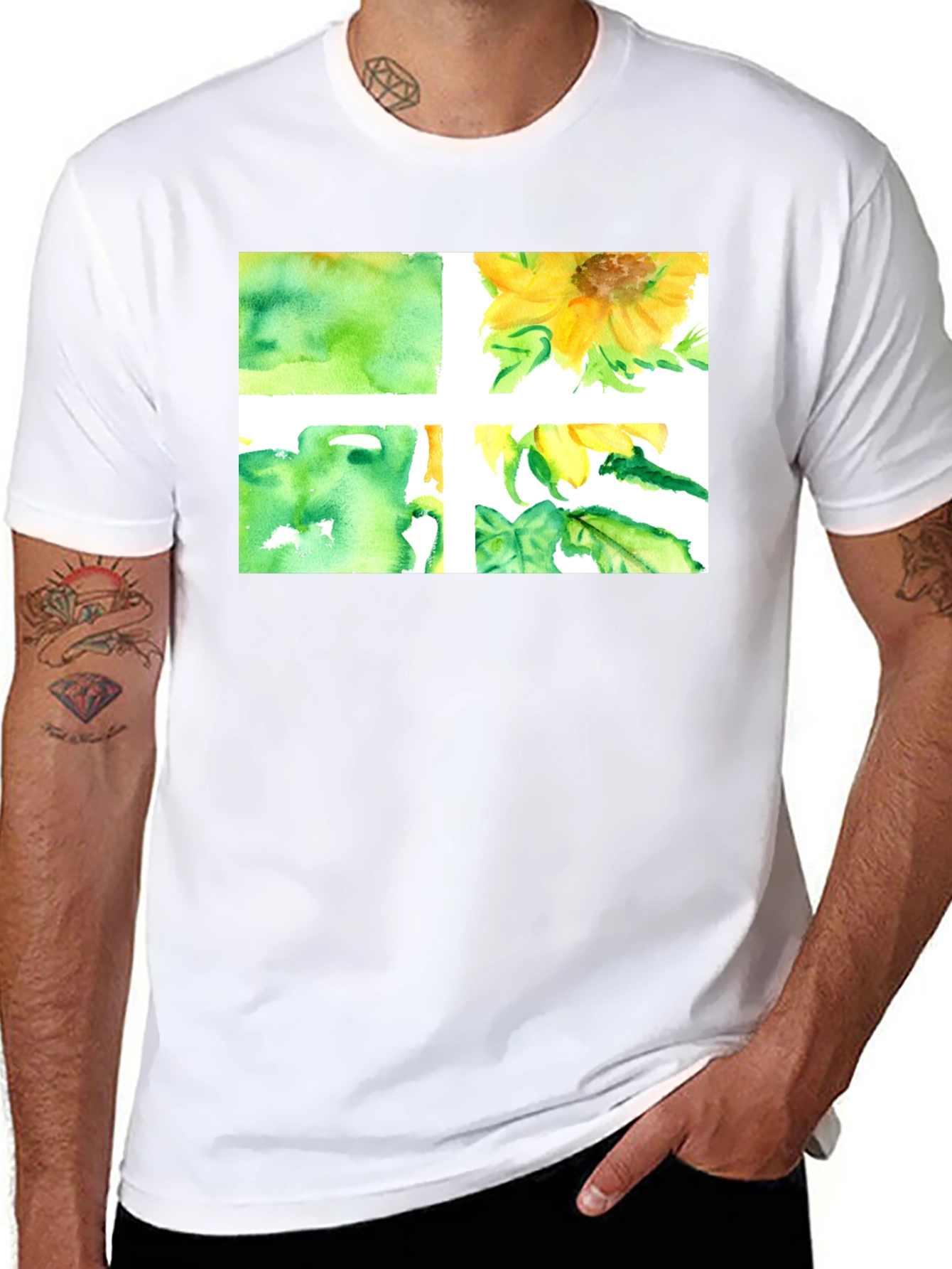 Black Sunflower Watercolor Graphic Black T-Shirt view 8