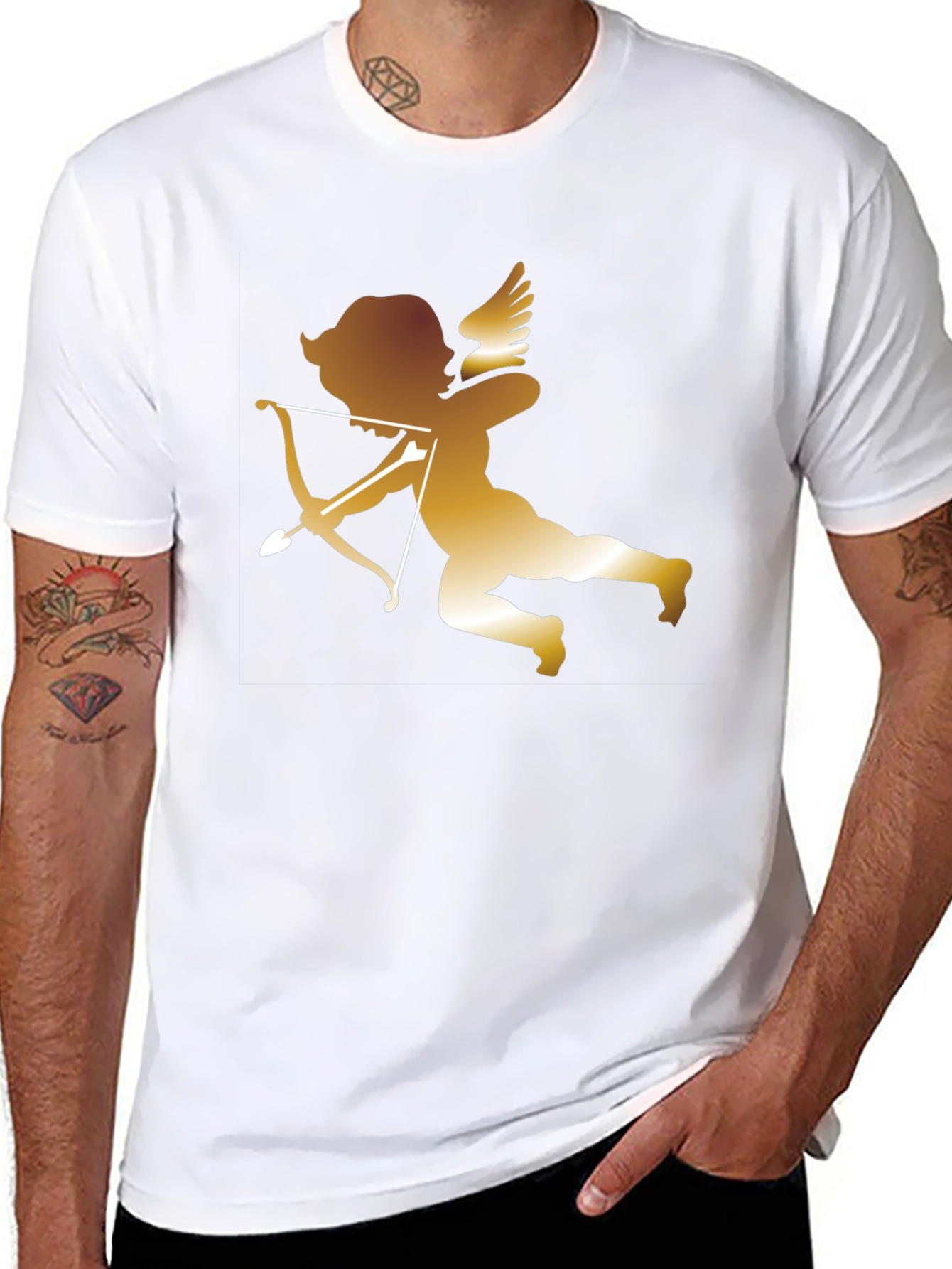 Black Cupid Graphic T-Shirt - Valentine's Day Angel Tee view 8