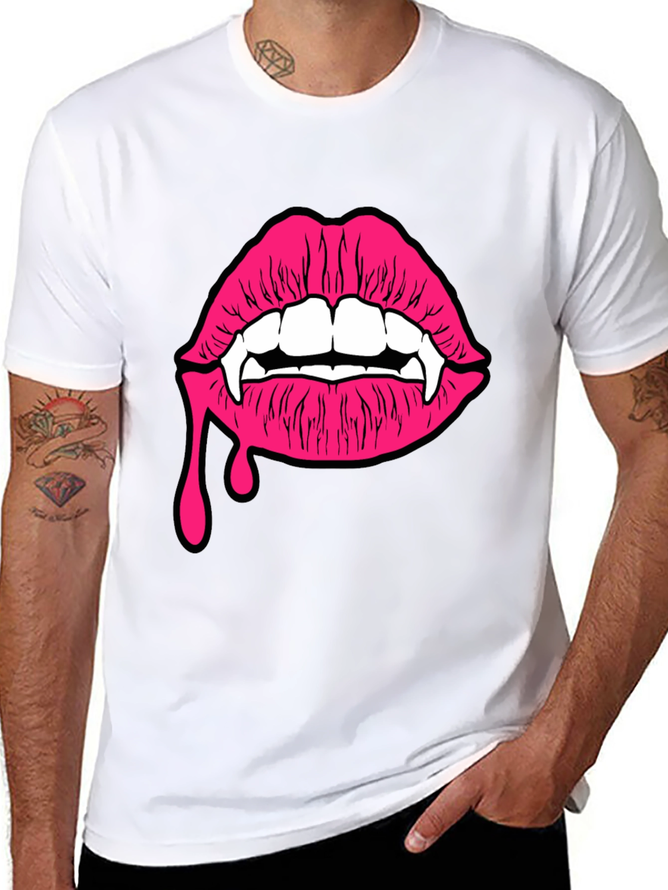 Black Vampire Lips Graphic Tee - Black Cotton T-Shirt view 8