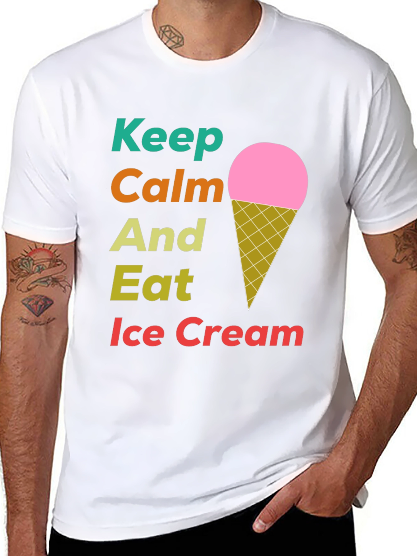 Black Keep Calm Eat Ice Cream T-Shirt view 8