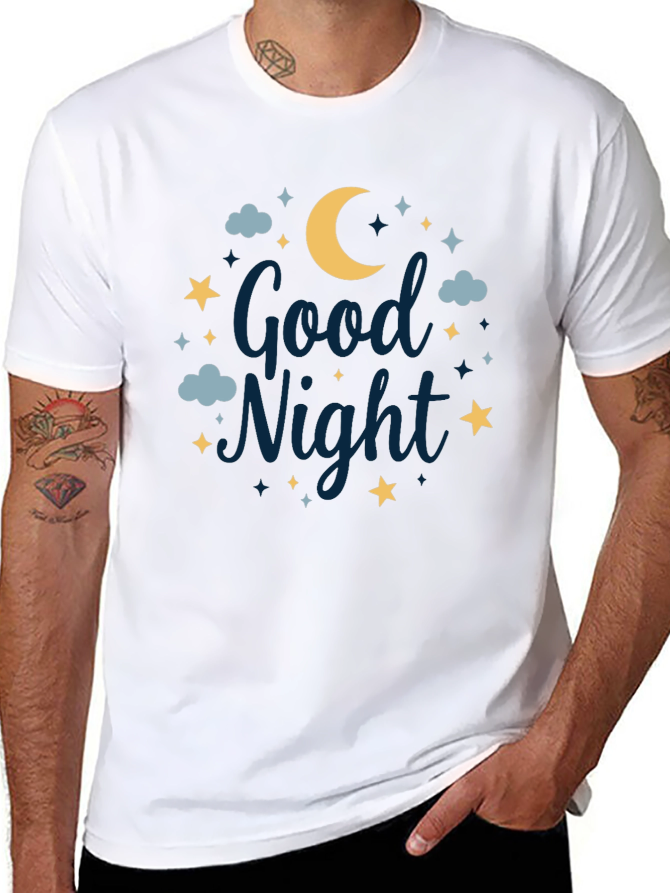 Black Good Night Moon & Stars Graphic Tee - Unisex Black T-Shirt view 8