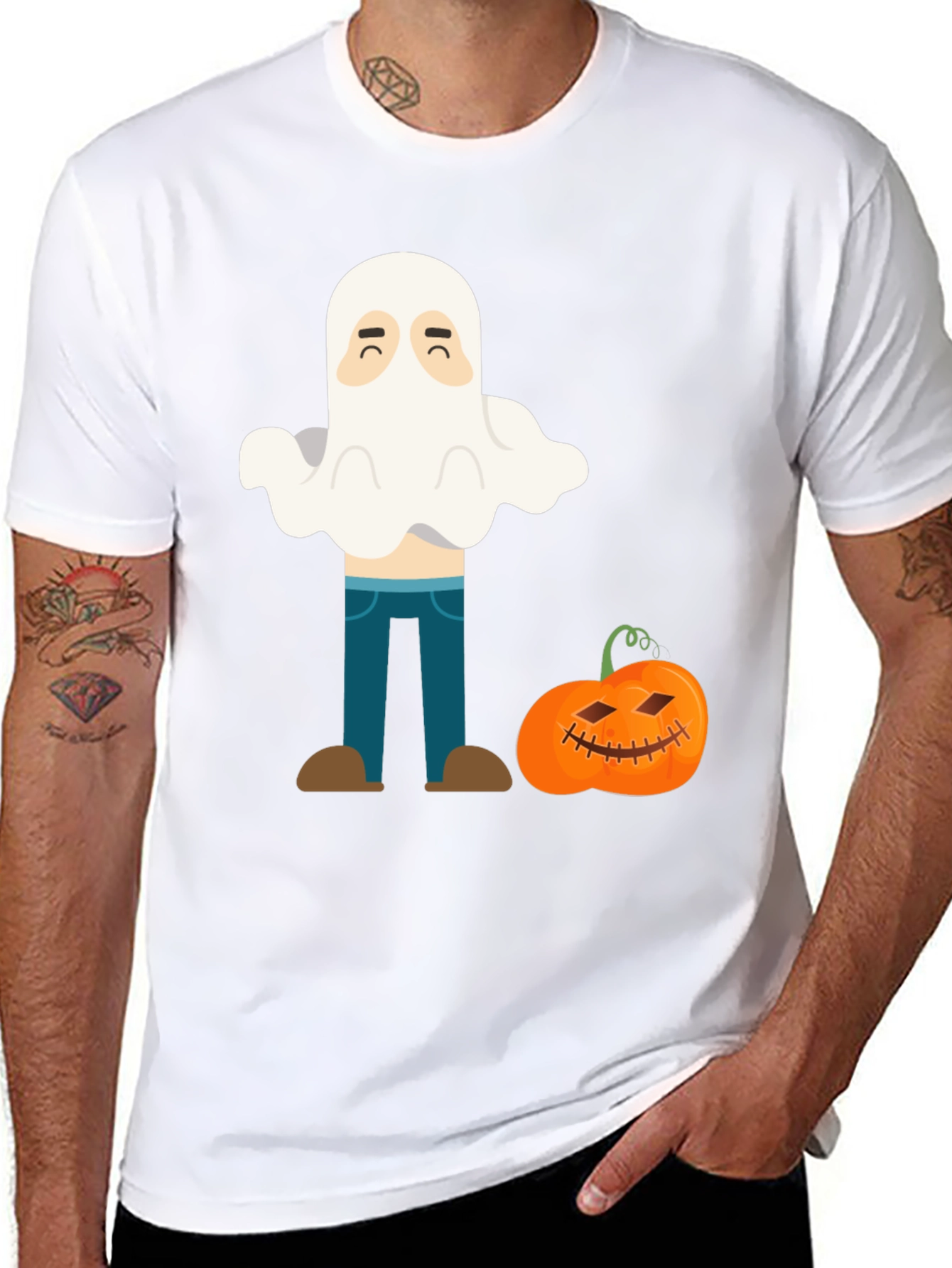 Black Halloween Ghost & Pumpkin Graphic T-Shirt view 8