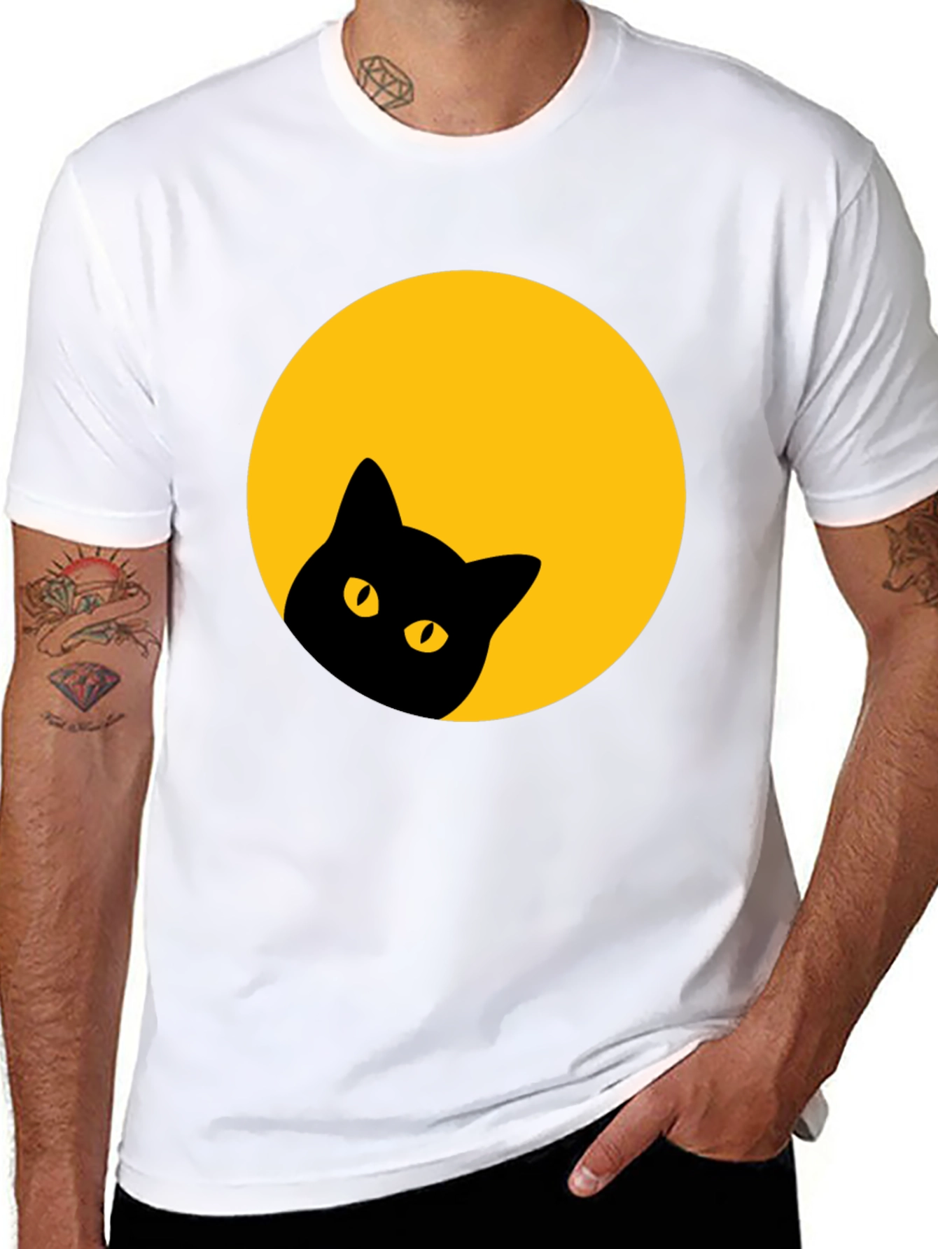 Black Black Cat Peek-a-Boo T-Shirt - Moon Design view 8