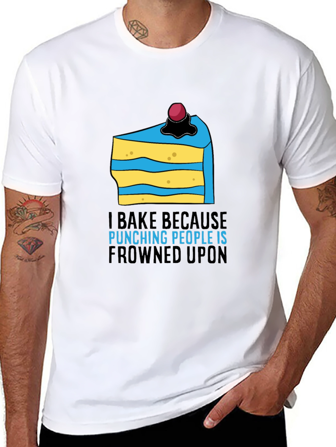 Black I Bake Because Punching People Is Frowned Upon T-Shirt view 8