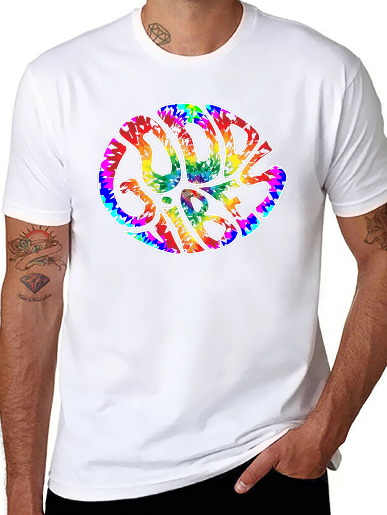 Black Good Vibes Tie Dye Graphic T-Shirt view 8