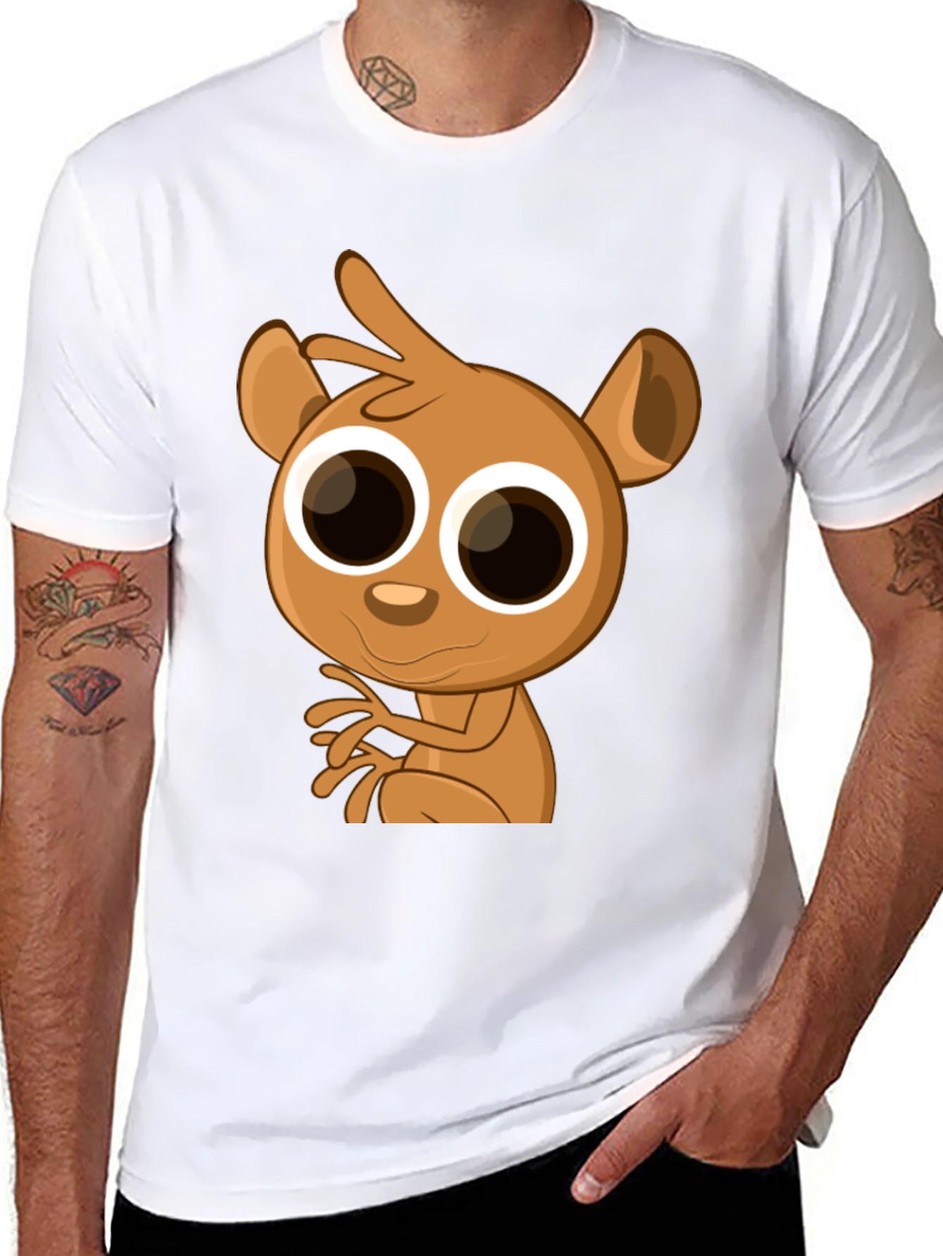 Black Cartoon Lemur Graphic Tee - Black Cotton Blend view 8