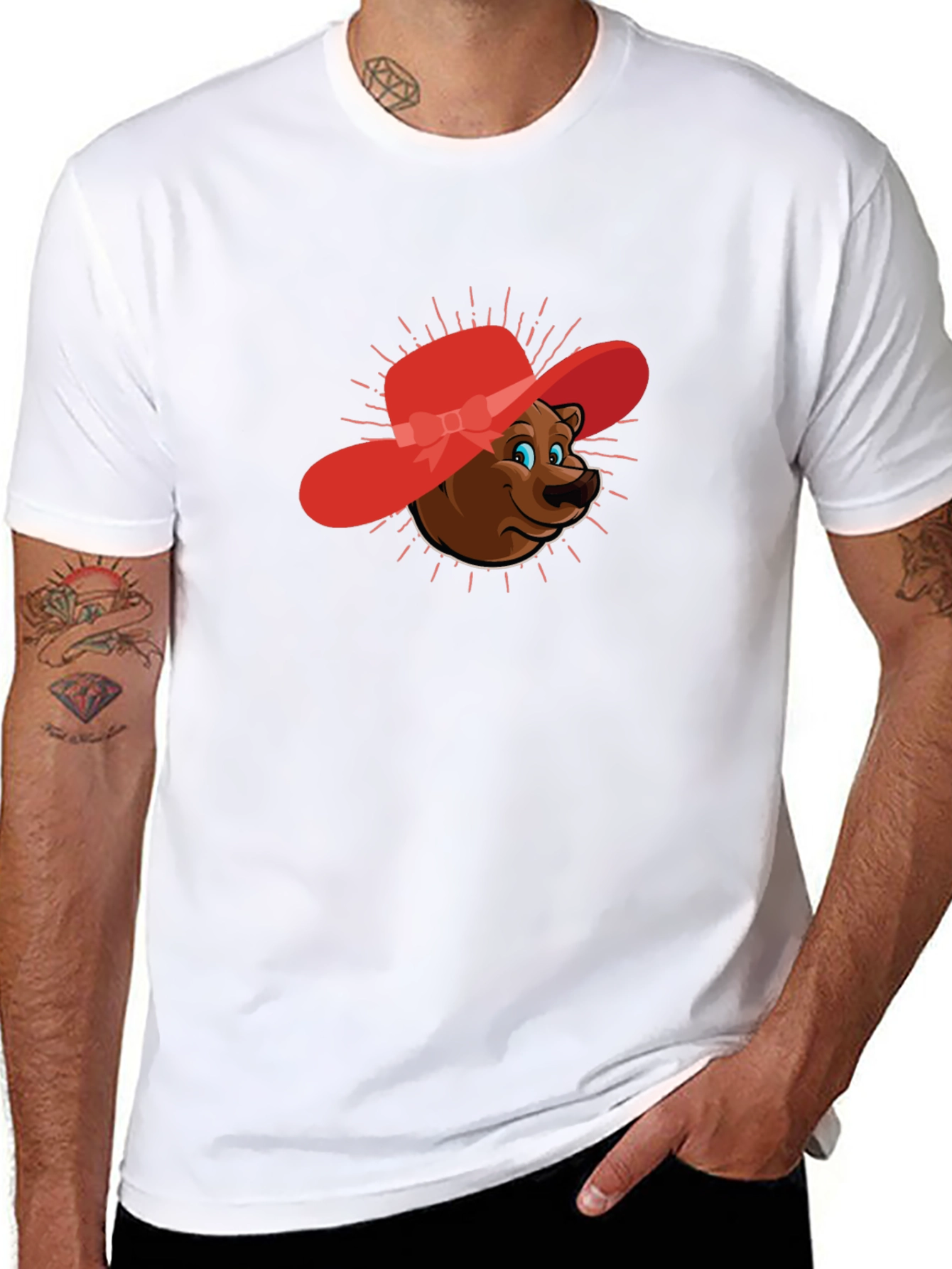 Bear in Red Hat Graphic Tee - Unisex - 8