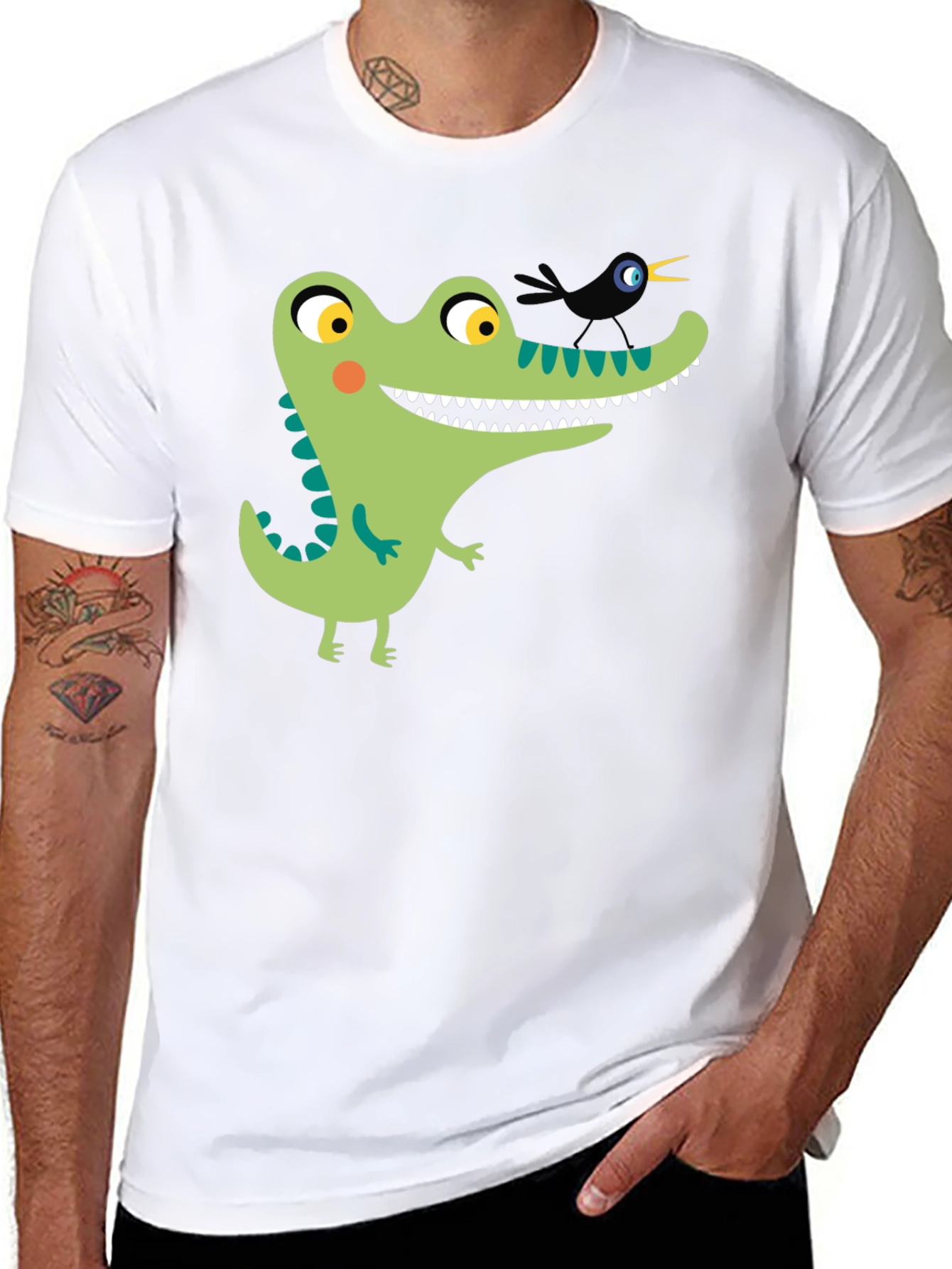 Black Cartoon Alligator Graphic Tee - Black Cotton view 8