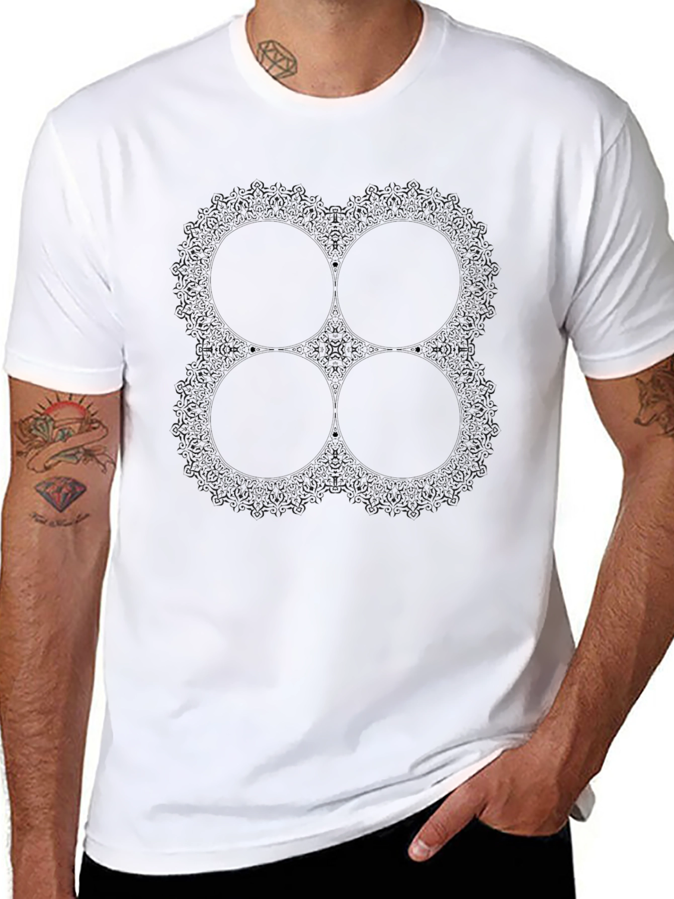 Black Abstract Mandala Graphic Tee - Black Cotton Blend Shirt view 8