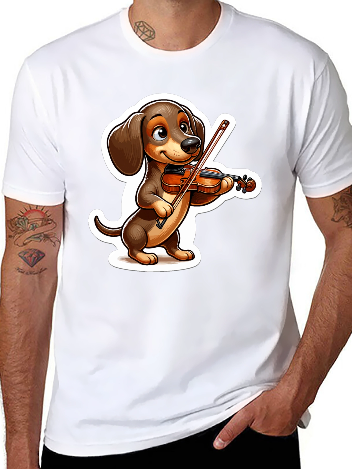 Black Dachshund Violinist T-Shirt - Cute Dog Lover Tee view 8