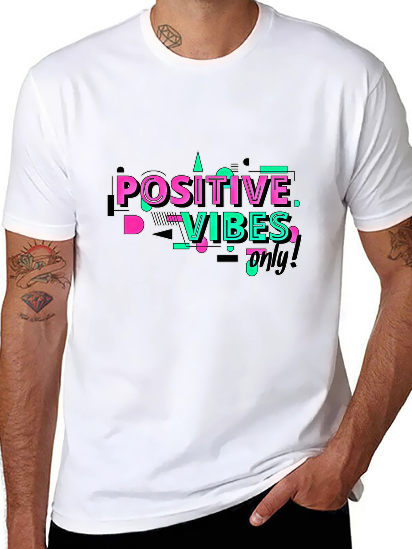 Black Positive Vibes Only Graphic T-Shirt view 8