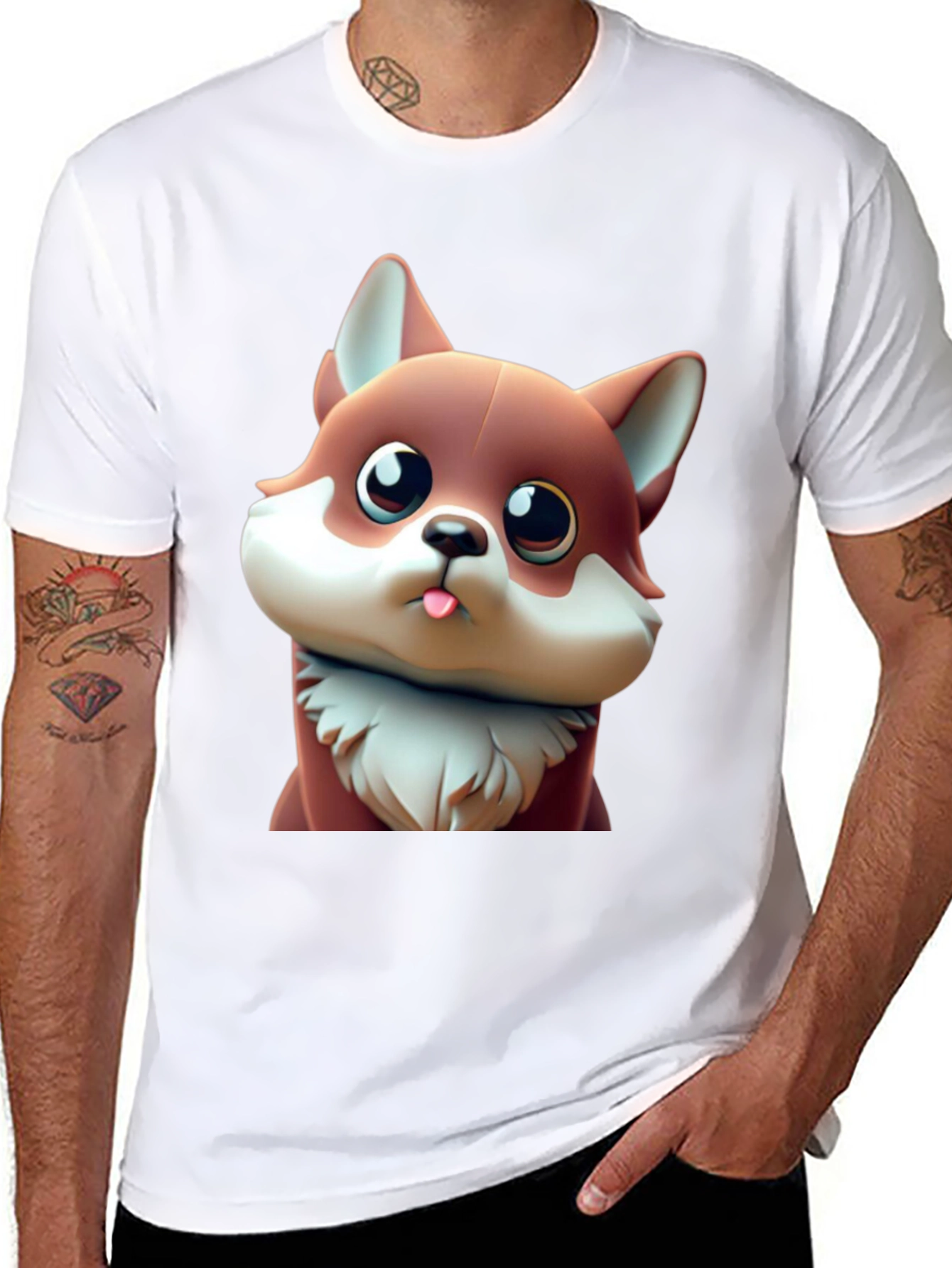 Black Cute Cartoon Fox Black T-Shirt view 8